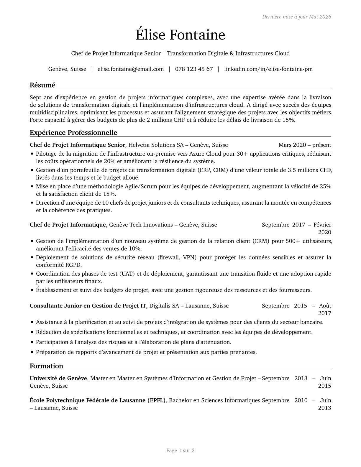 Information Technology Project Managers CV in French — page 1