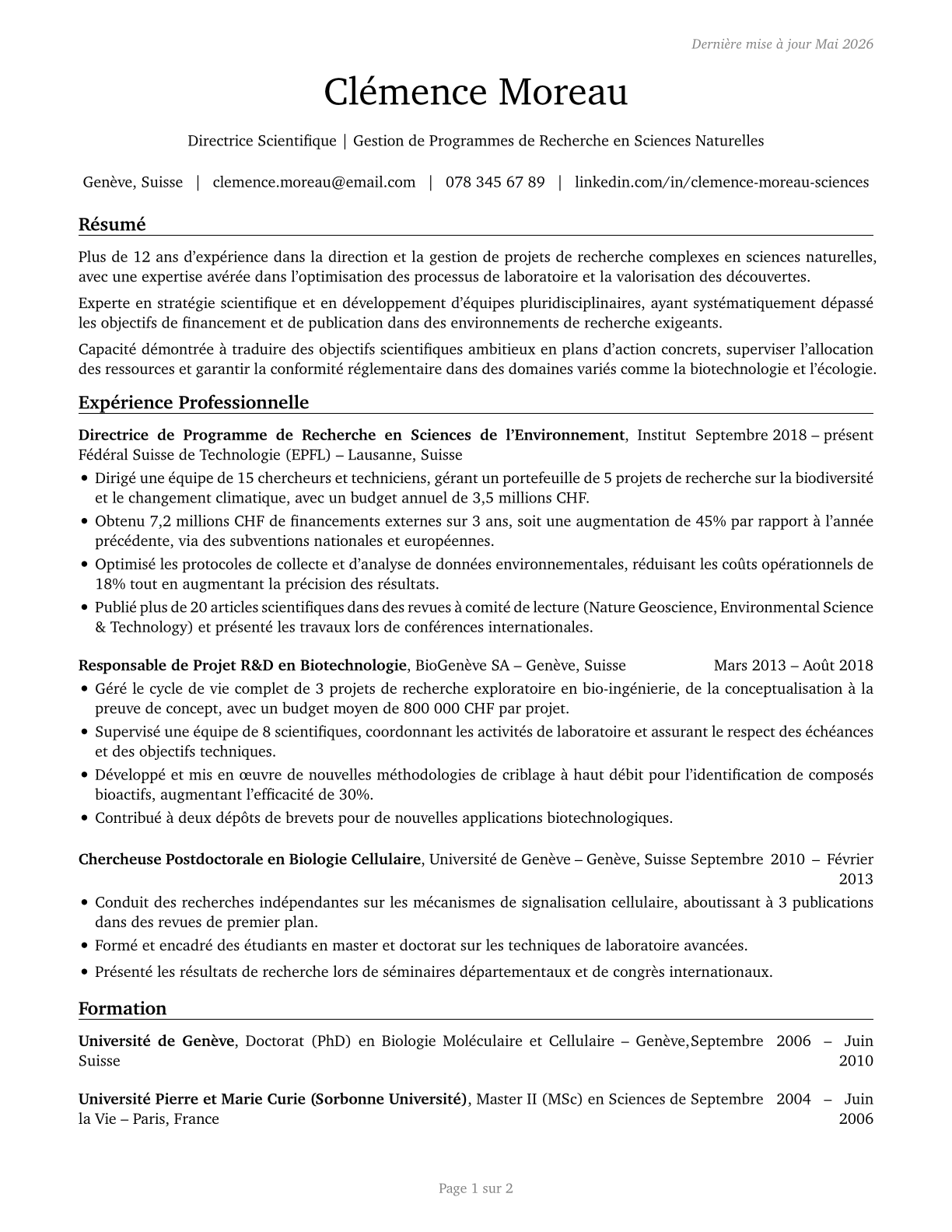 Natural Sciences Managers CV in French — page 1