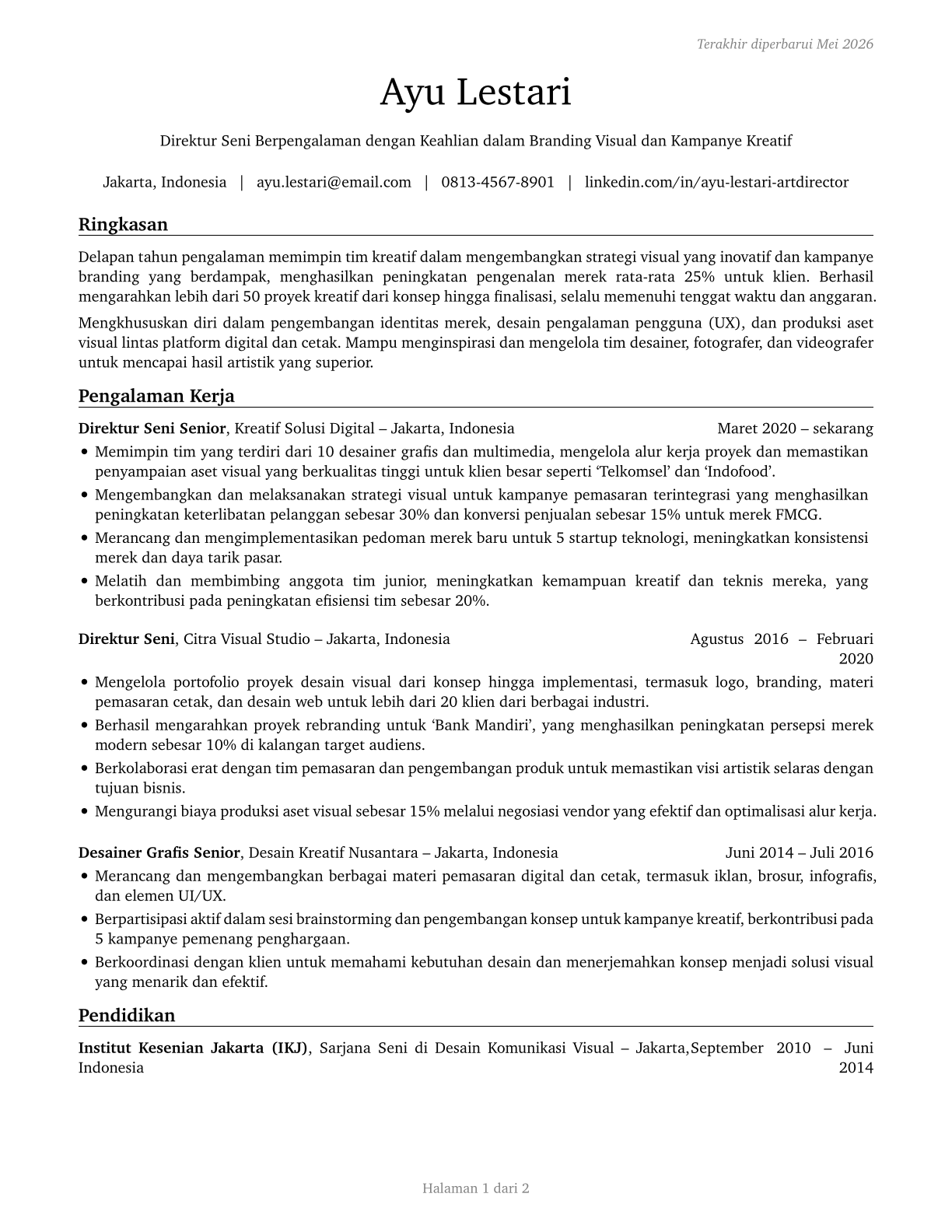 Art Directors CV in Indonesian — page 1