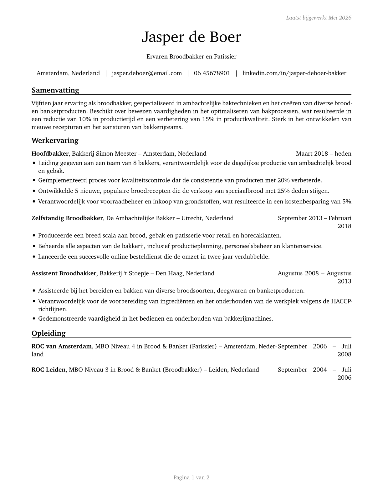 Bakers CV in Dutch — page 1