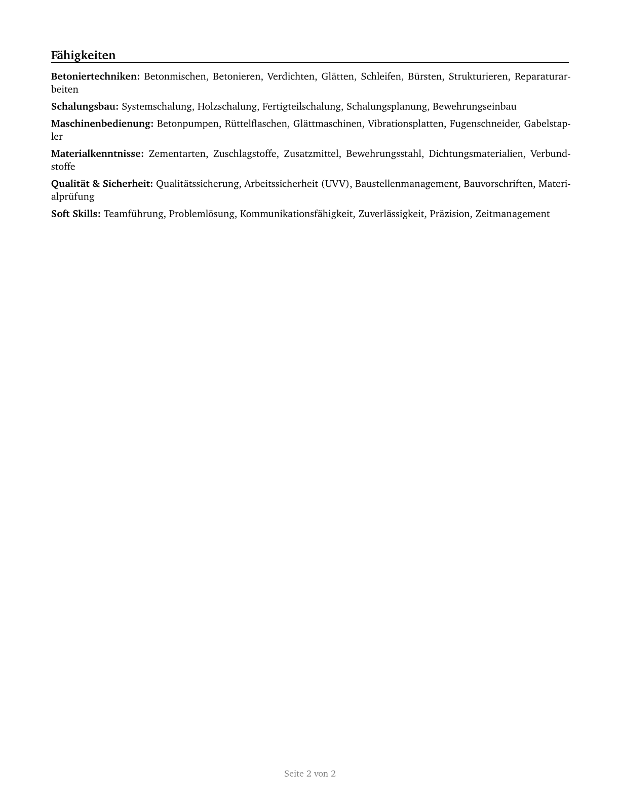 Cement Masons and Concrete Finishers CV in German — page 2