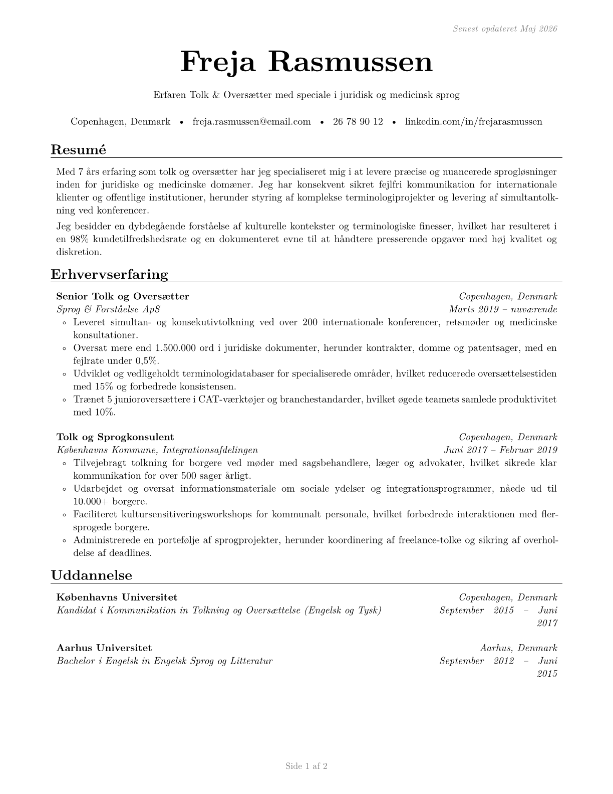 Interpreters and Translators CV in Danish — page 1