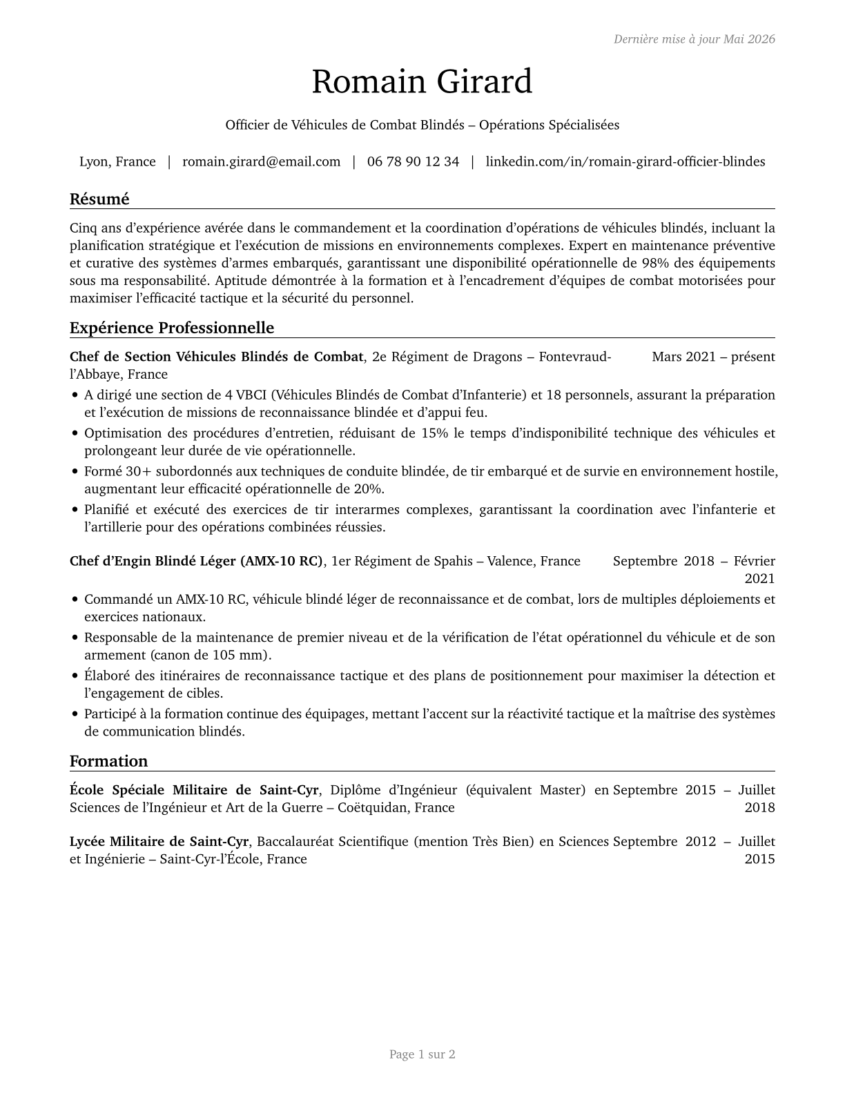 Armored Assault Vehicle Officers CV in French — page 1