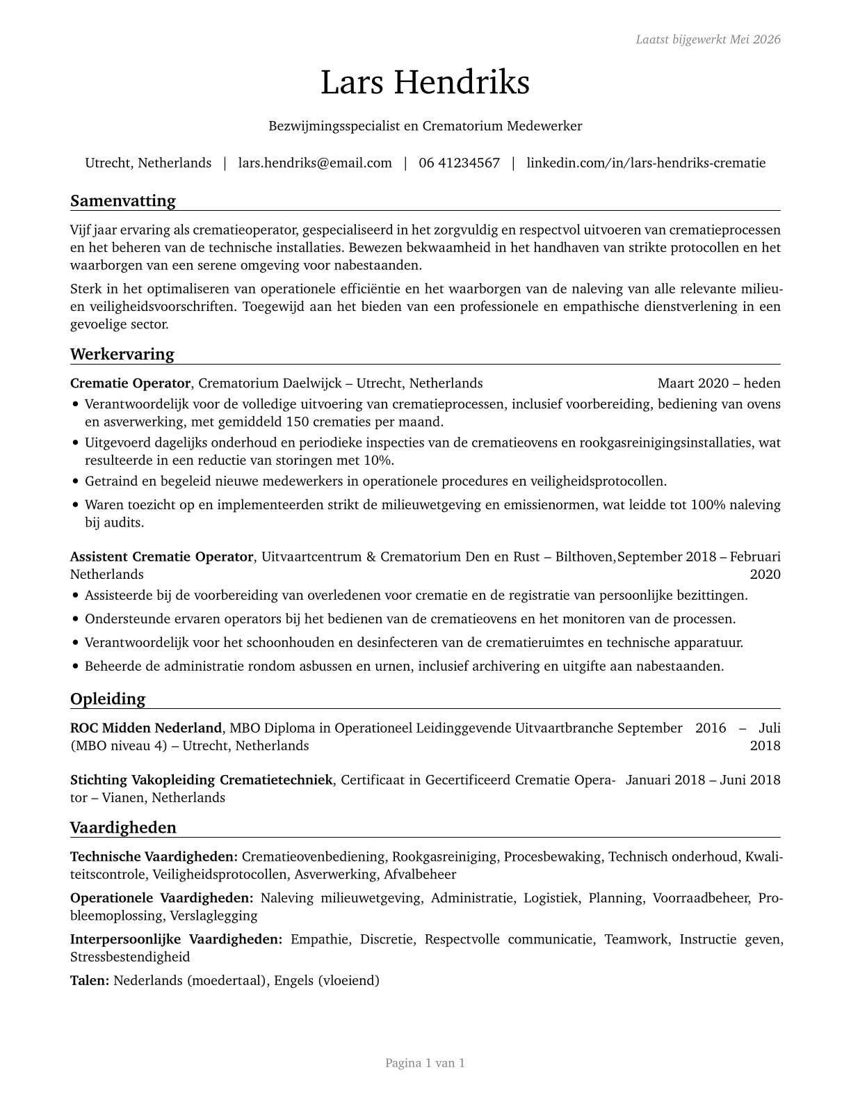 Crematory Operators CV in Dutch — page 1