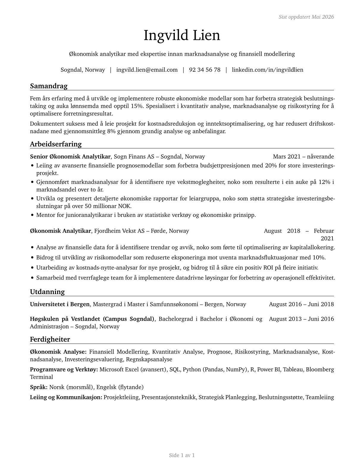 Economists CV in Norwegian_nynorsk — page 1