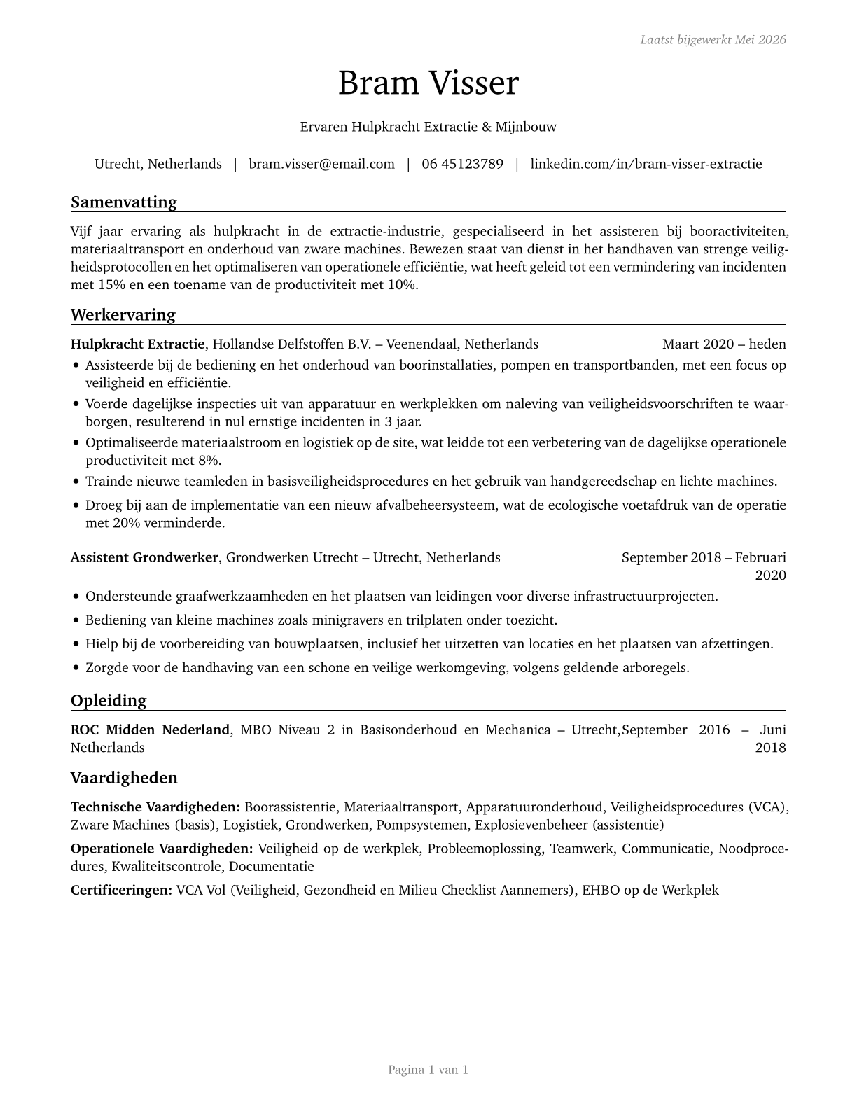 Helpers--Extraction Workers CV in Dutch — page 1
