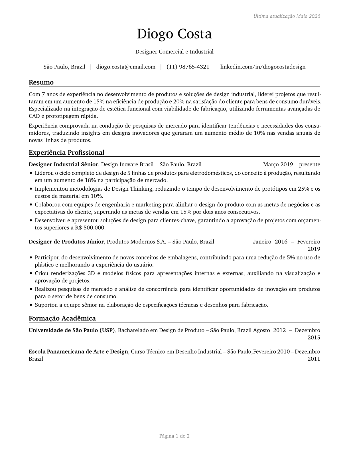 Commercial and Industrial Designers CV in Portuguese — page 1