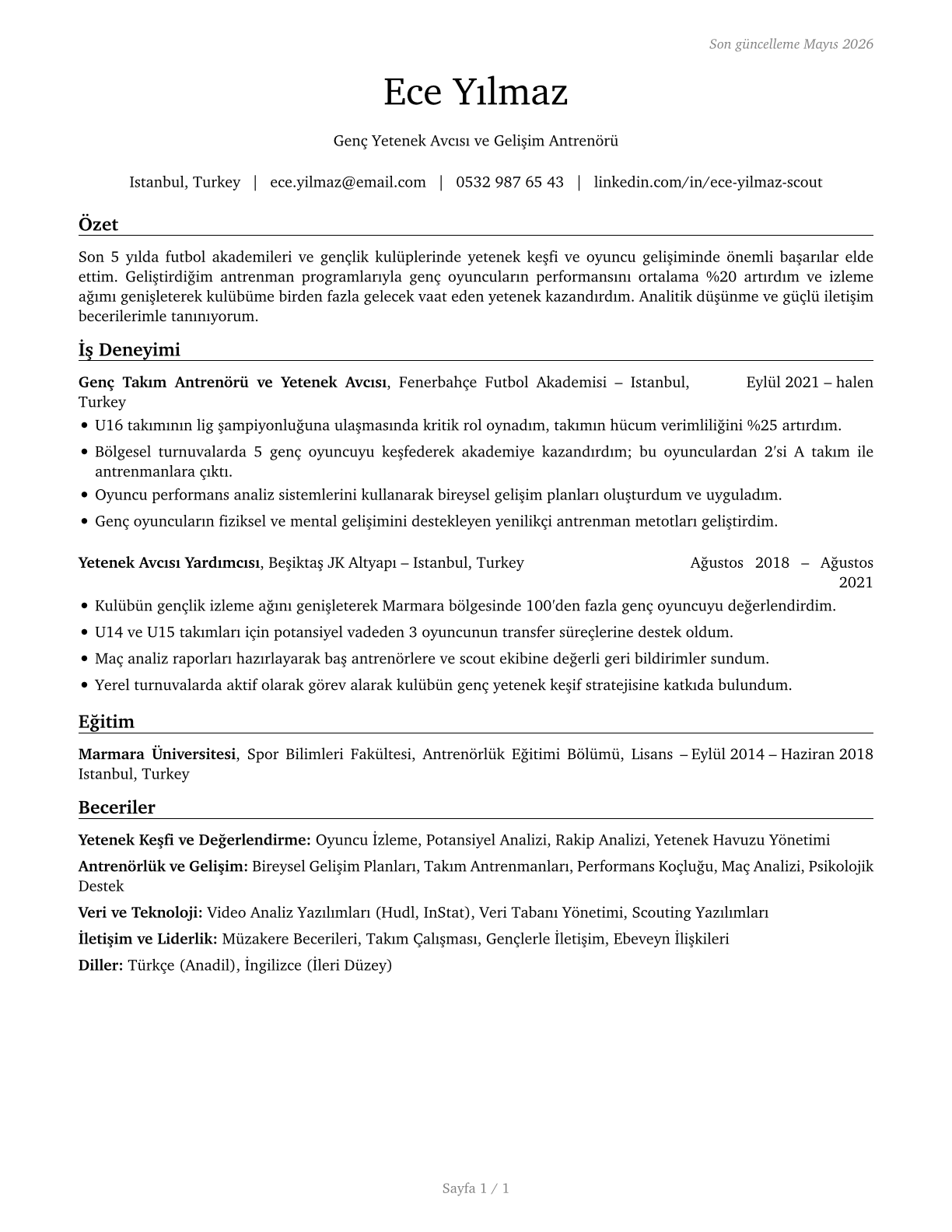 Coaches and Scouts CV in Turkish — page 1