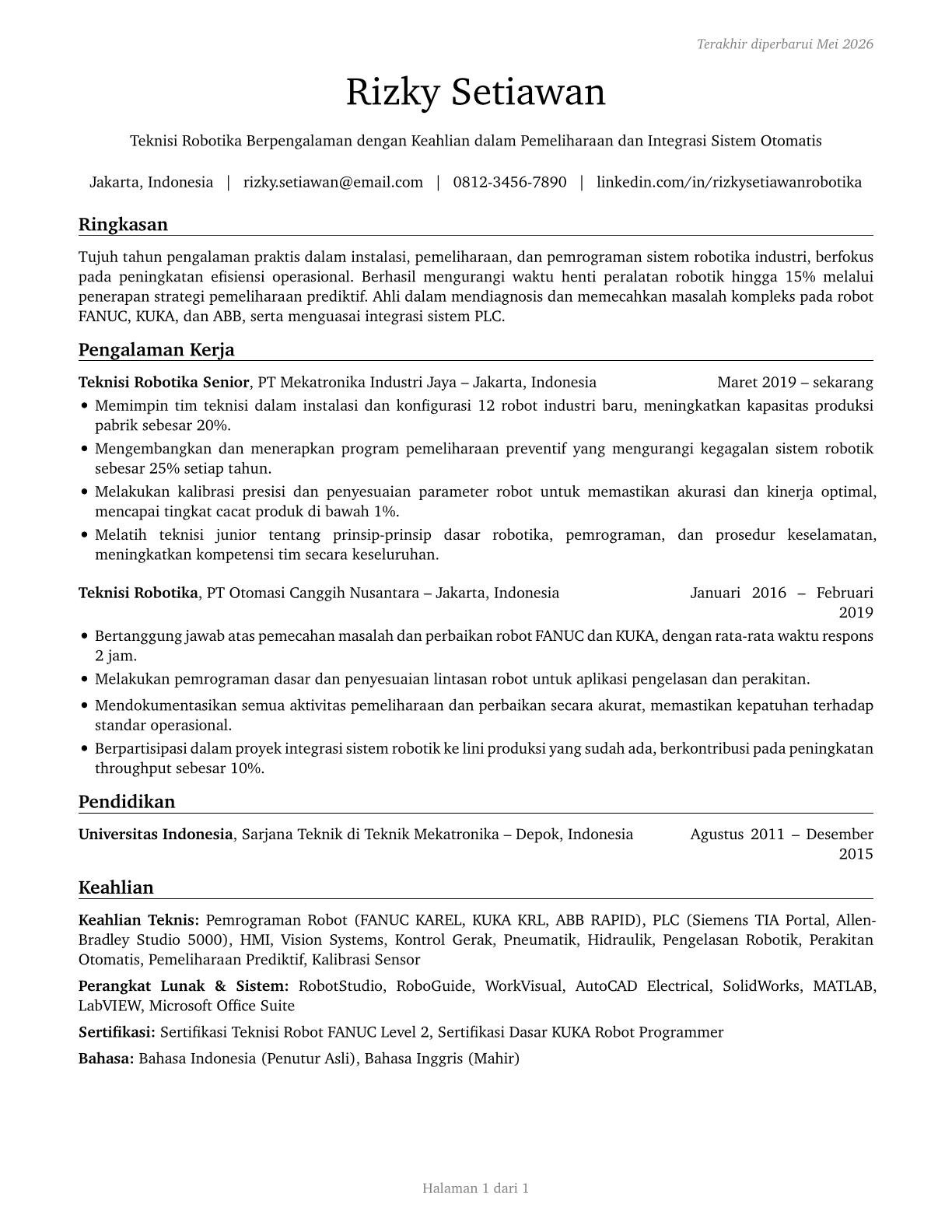 Robotics Technicians CV in Indonesian — page 1