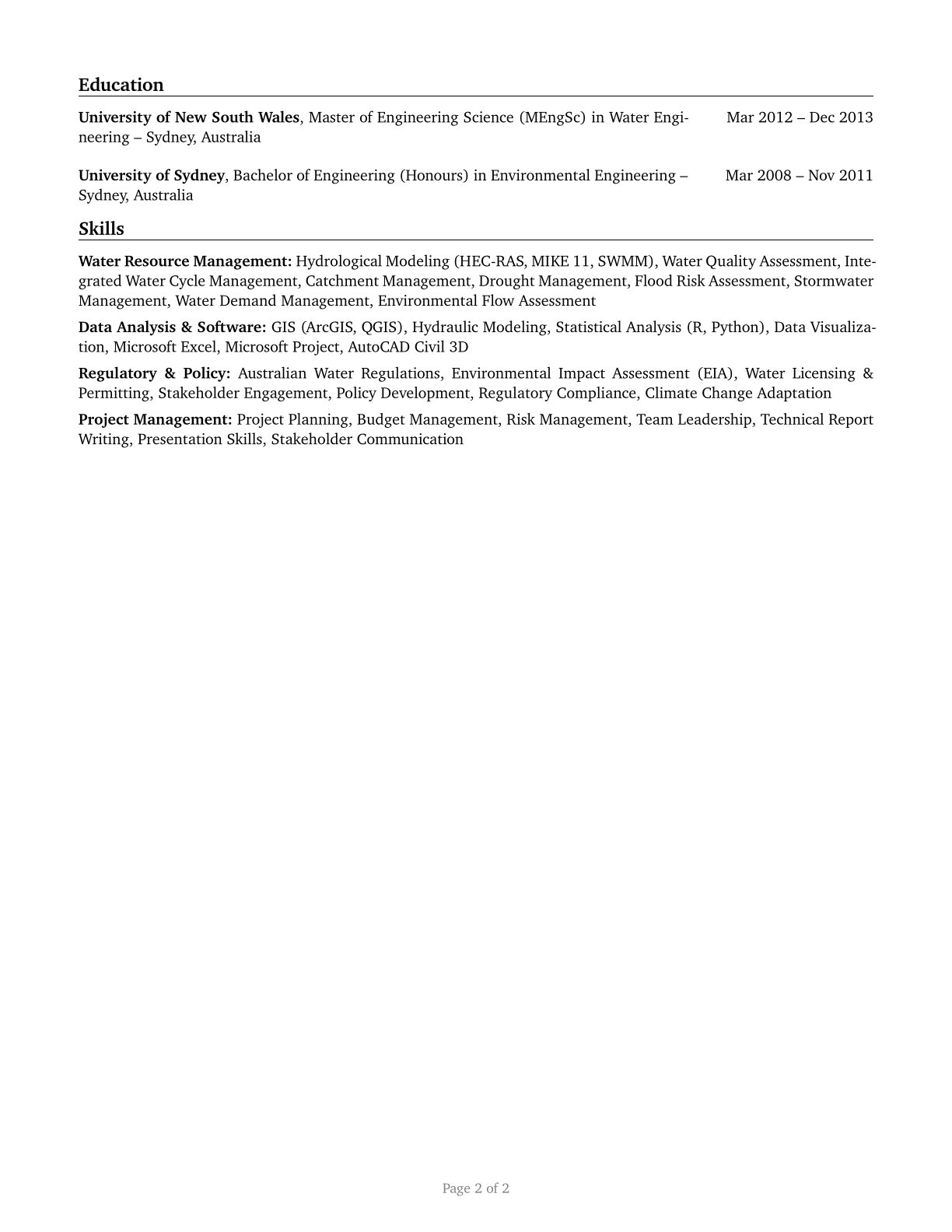 Water Resource Specialists CV in English — page 2