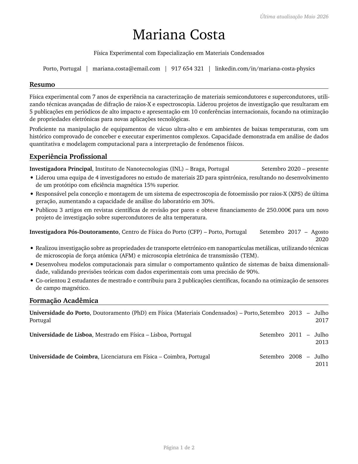 Physicists CV in Portuguese — page 1