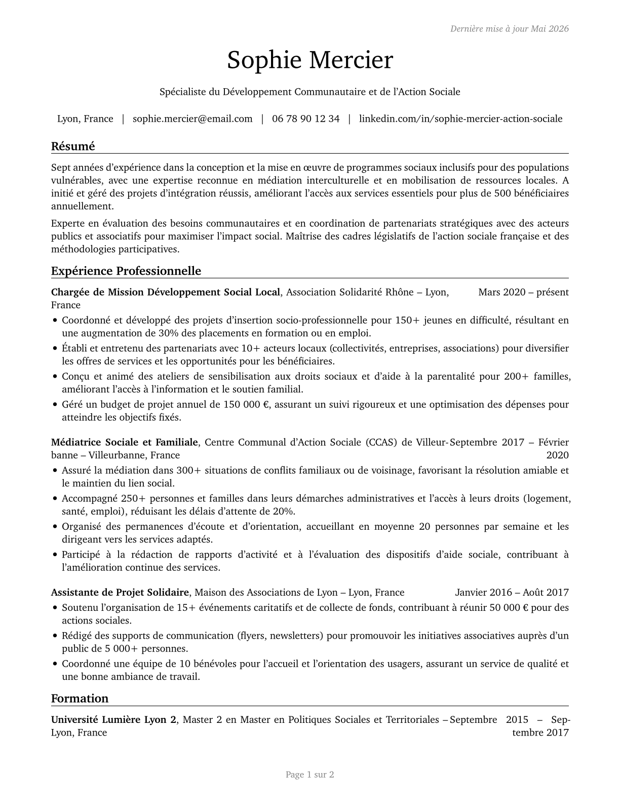 Community and Social Service Specialists, All Other CV in French — page 1