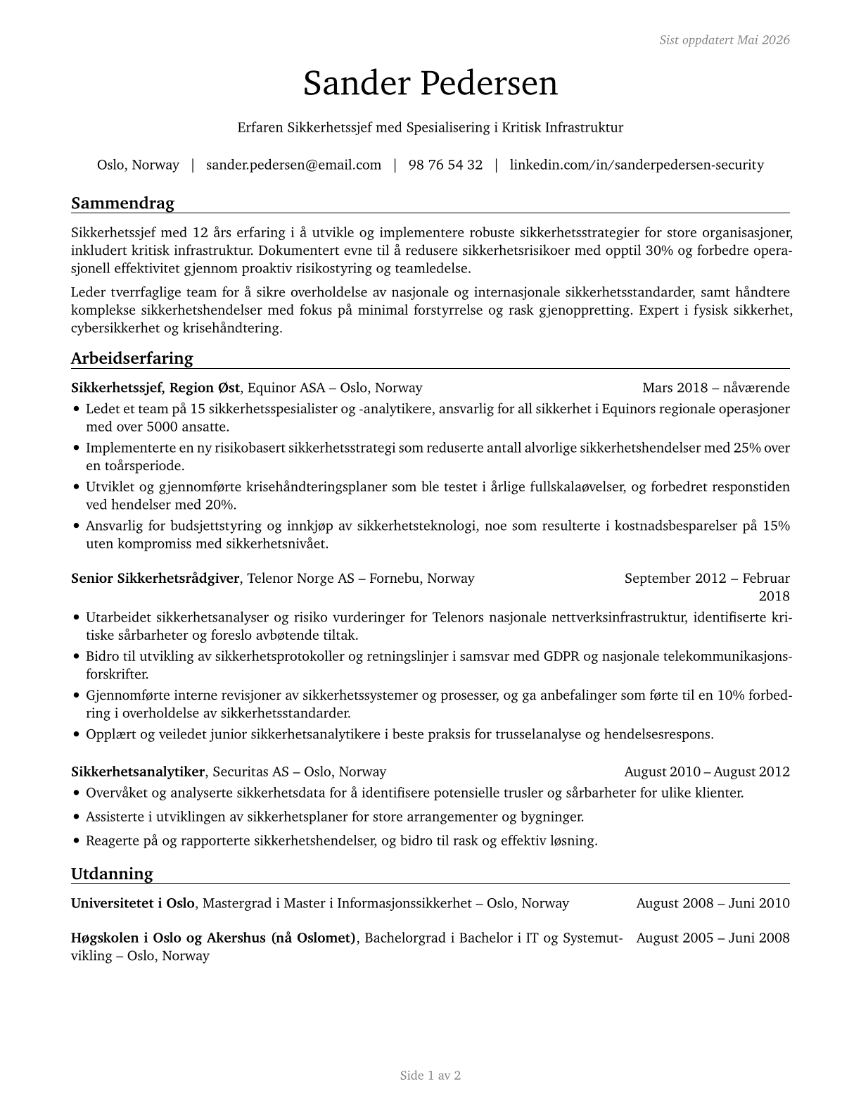 Security Managers CV in Norwegian_bokmal — page 1