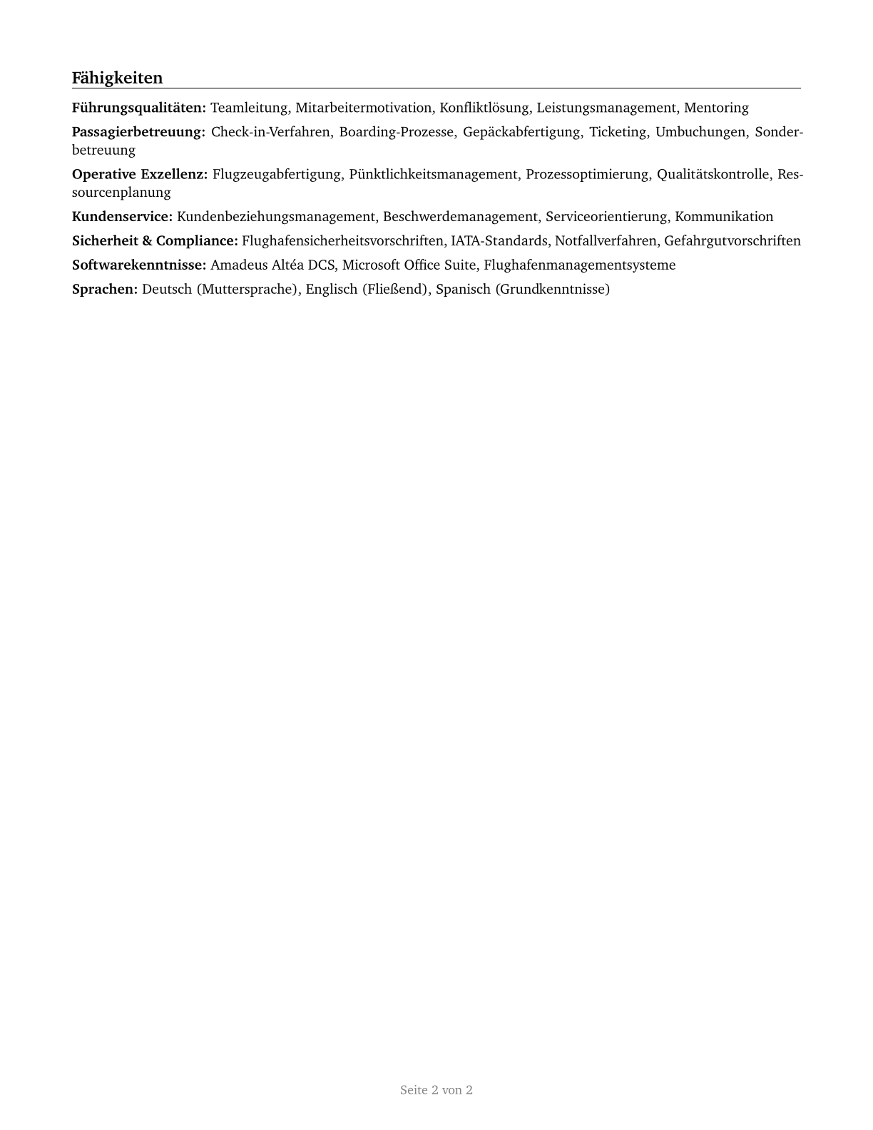 First-Line Supervisors of Passenger Attendants CV in German — page 2