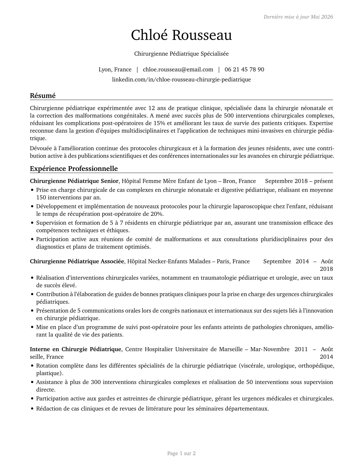 Pediatric Surgeons CV in French — page 1