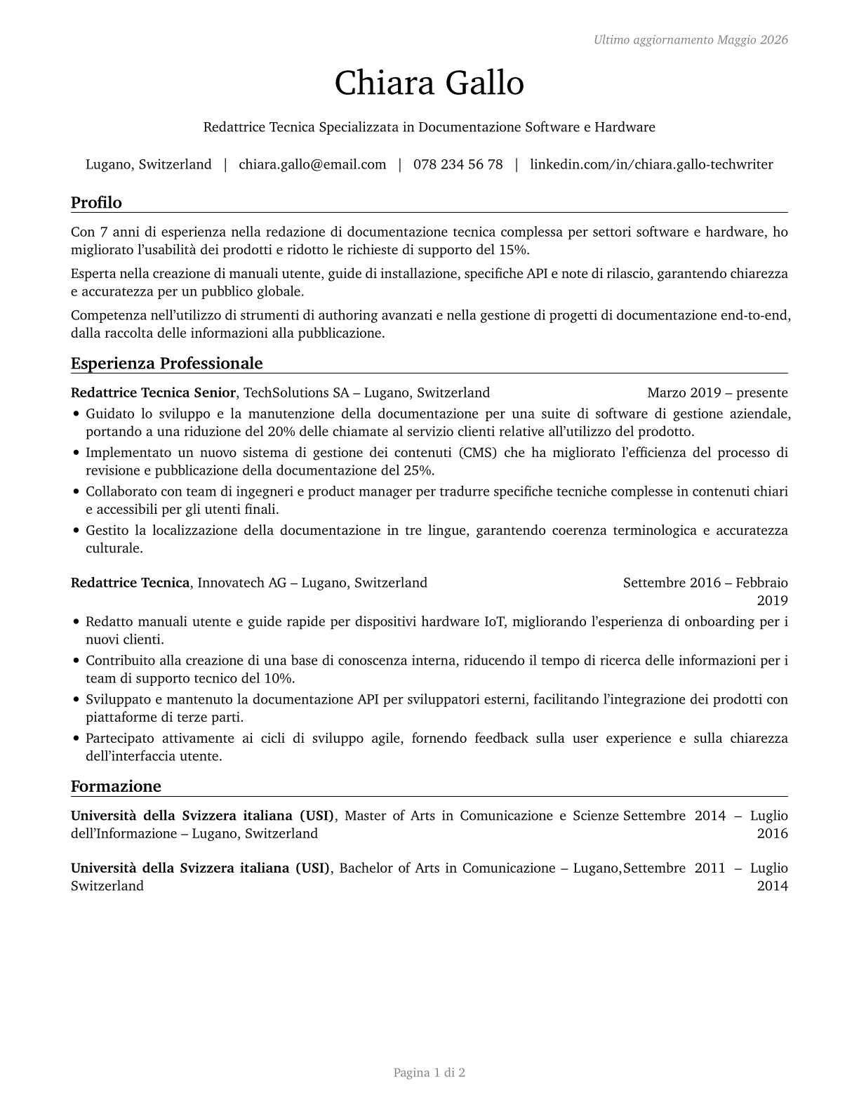 Technical Writers CV in Italian — page 1