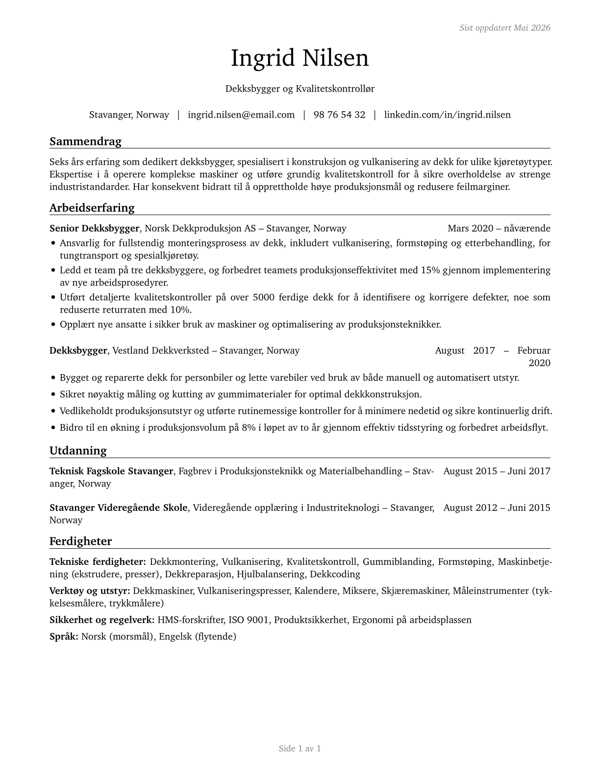 Tire Builders CV in Norwegian_bokmal — page 1