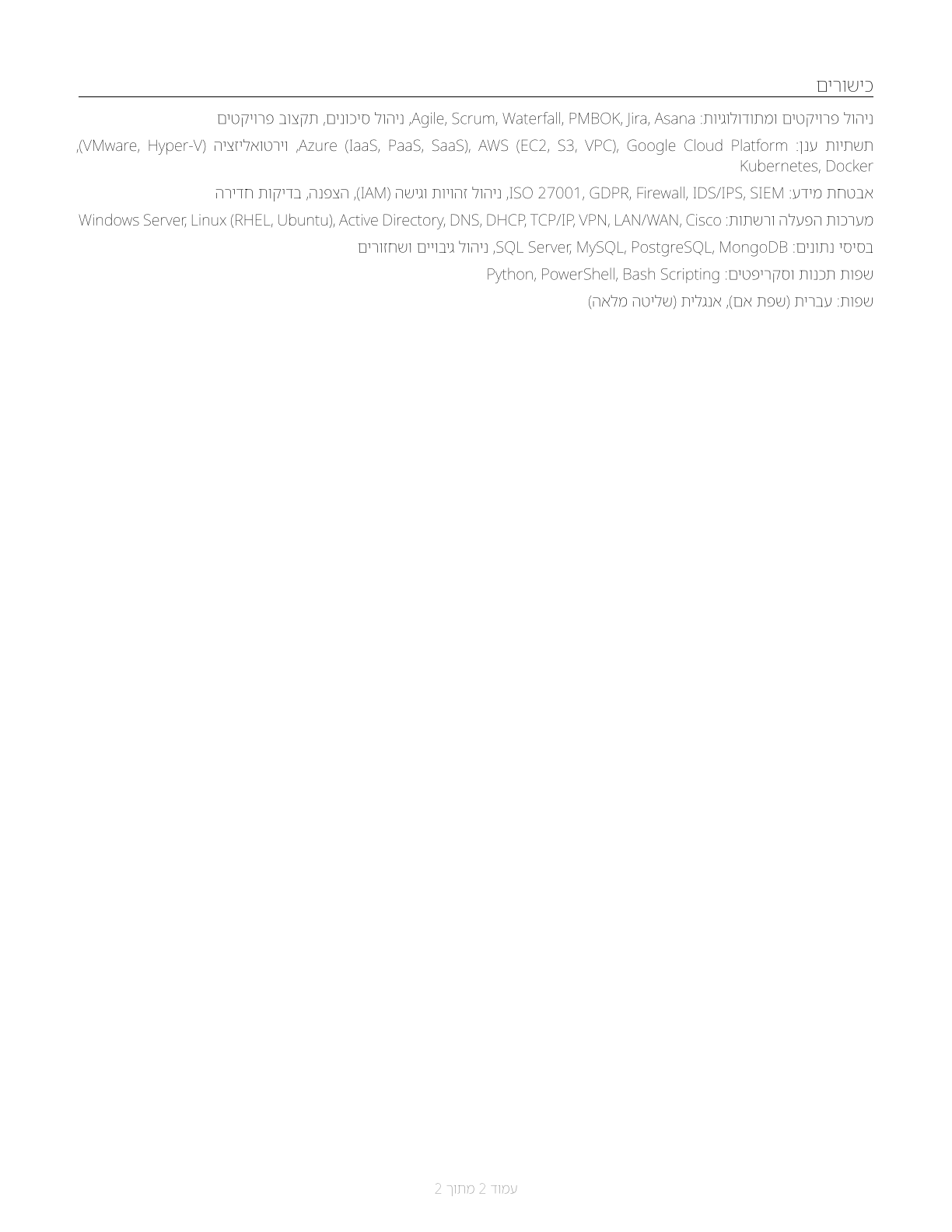 Computer and Information Systems Managers CV in Hebrew — page 2