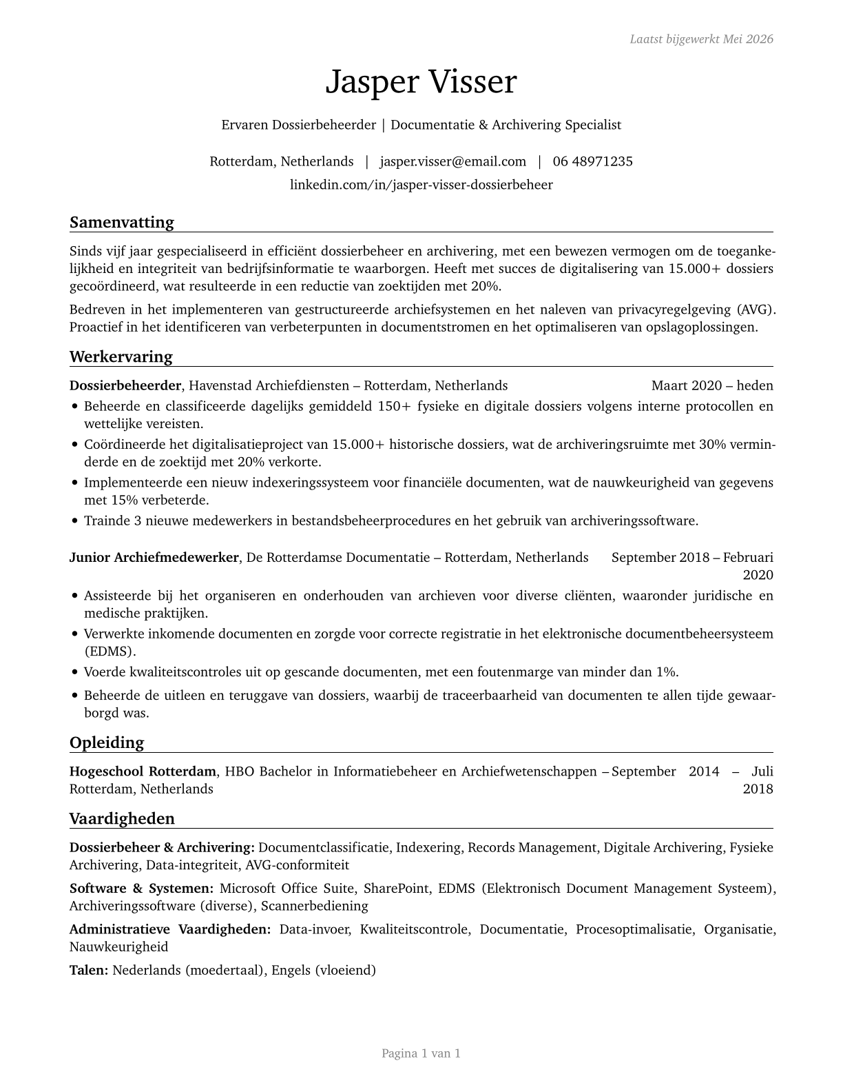 File Clerks CV in Dutch — page 1