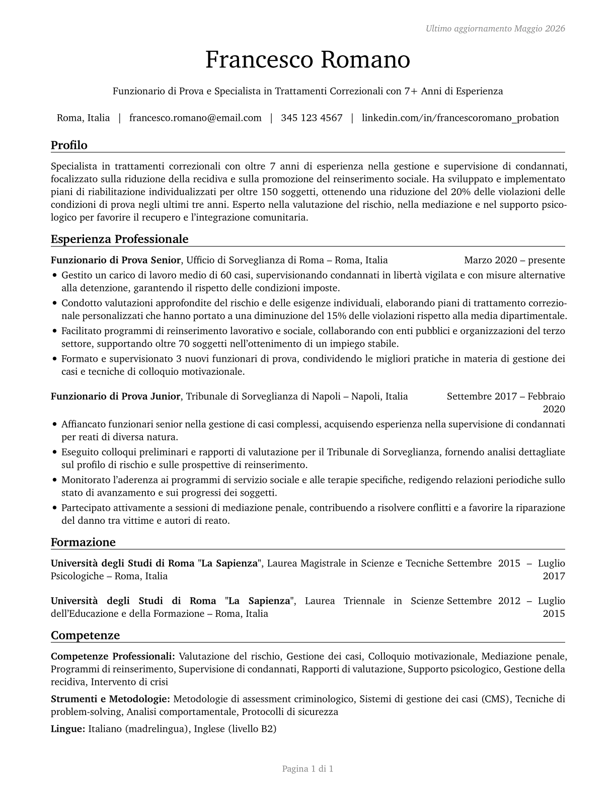 Probation Officers and Correctional Treatment Specialists CV in Italian — page 1
