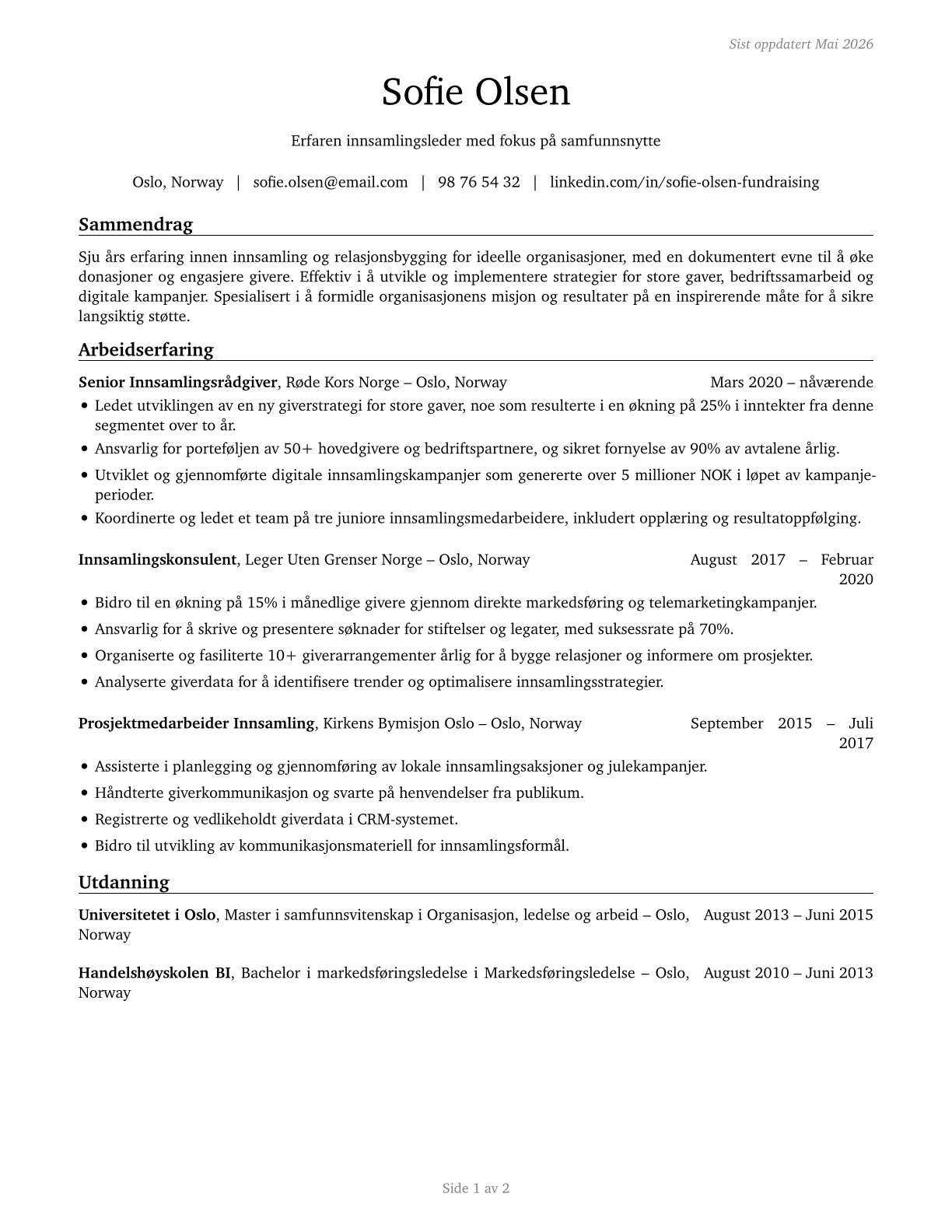 Fundraisers CV in Norwegian_bokmal — page 1