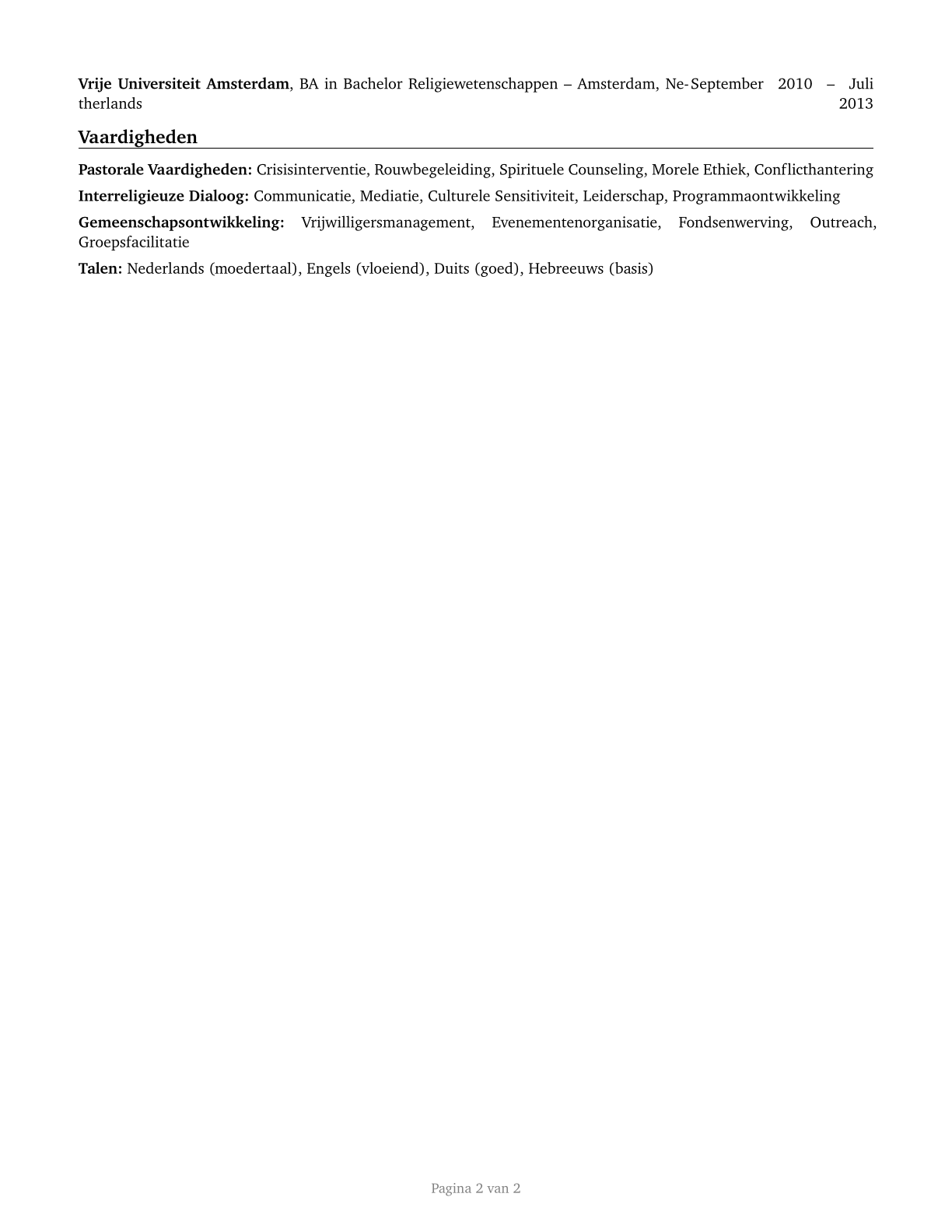 Religious Workers, All Other CV in Dutch — page 2