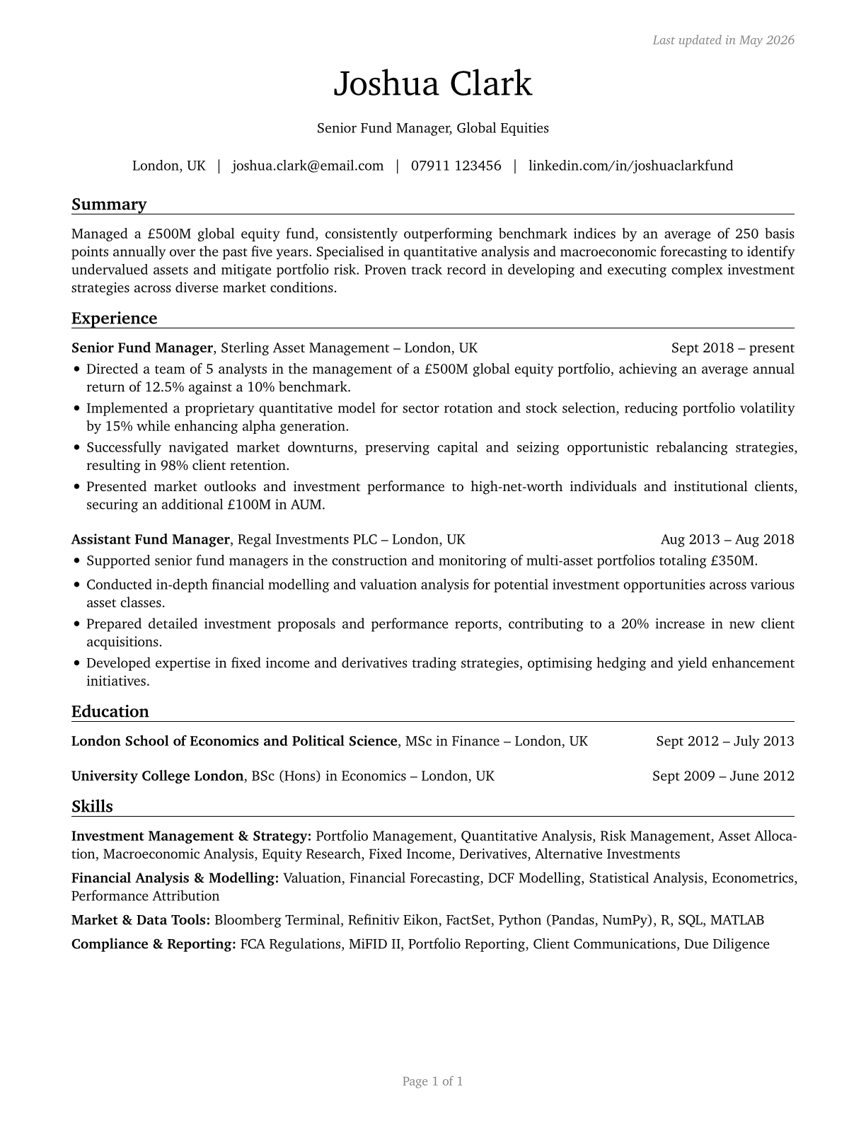 Investment Fund Managers CV in English — page 1