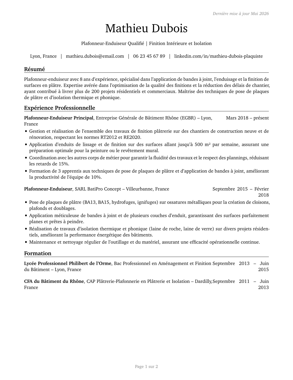 Tapers CV in French — page 1