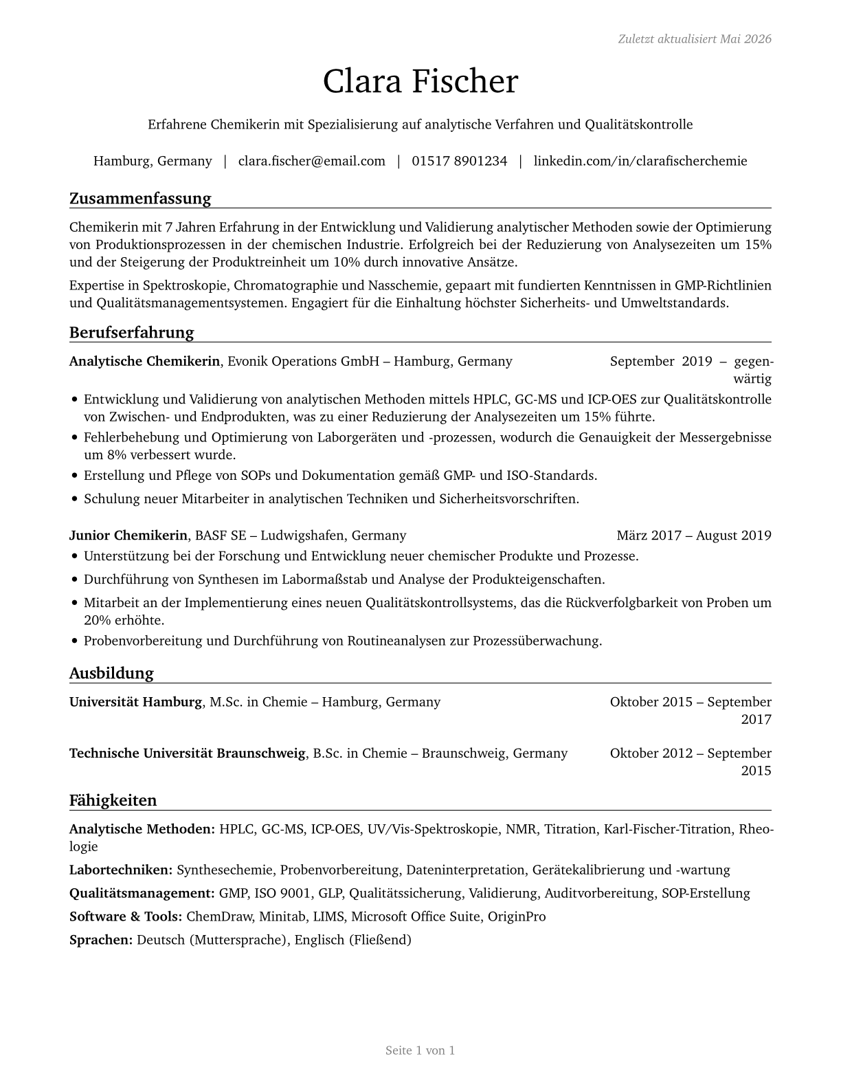 Chemists CV in German — page 1