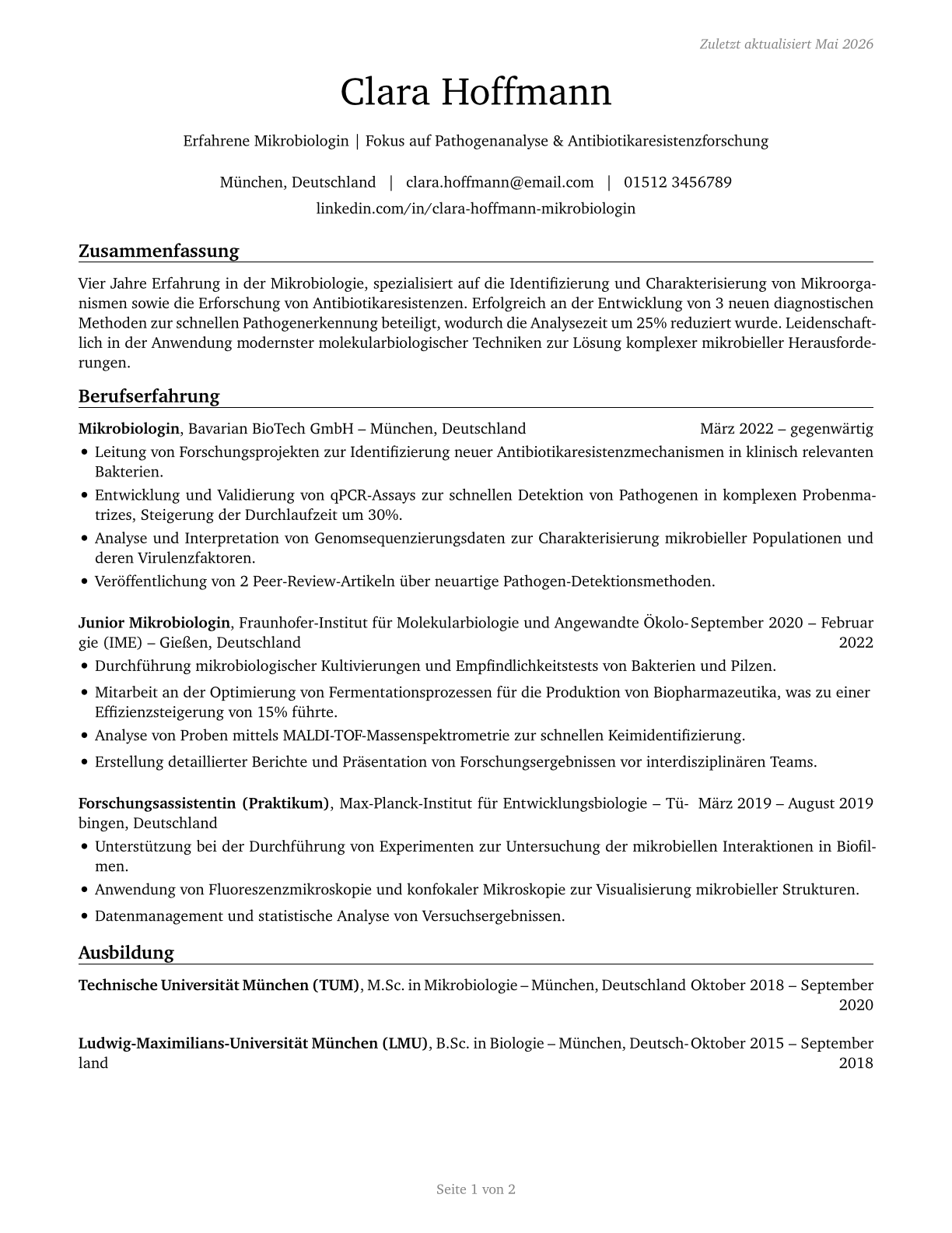 Microbiologists CV in German — page 1