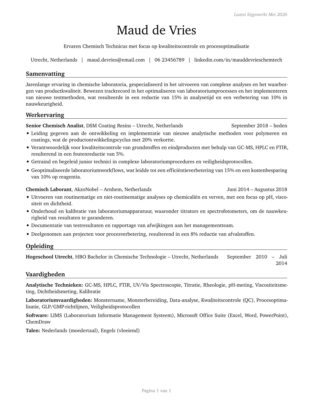 Chemical Technicians CV in Dutch — page 1