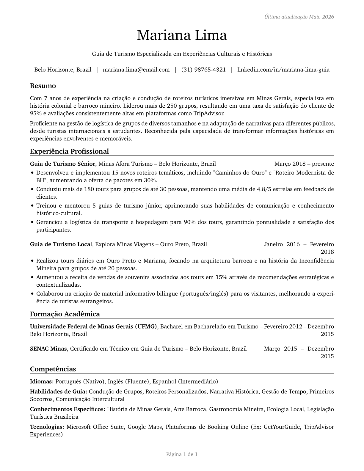 Tour Guides and Escorts CV in Portuguese — page 1