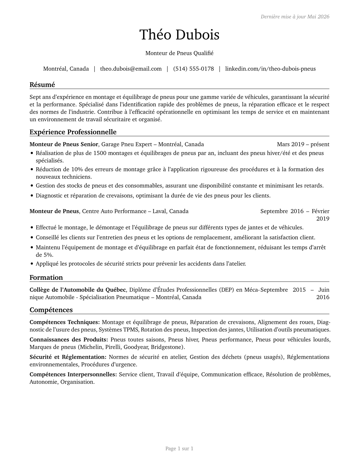 Tire Builders CV in French — page 1