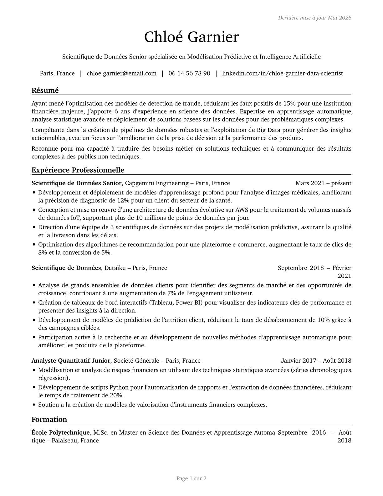 Data Scientists CV in French — page 1