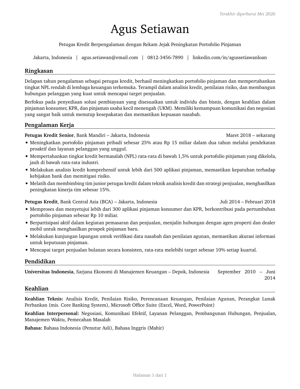 Loan Officers CV in Indonesian — page 1