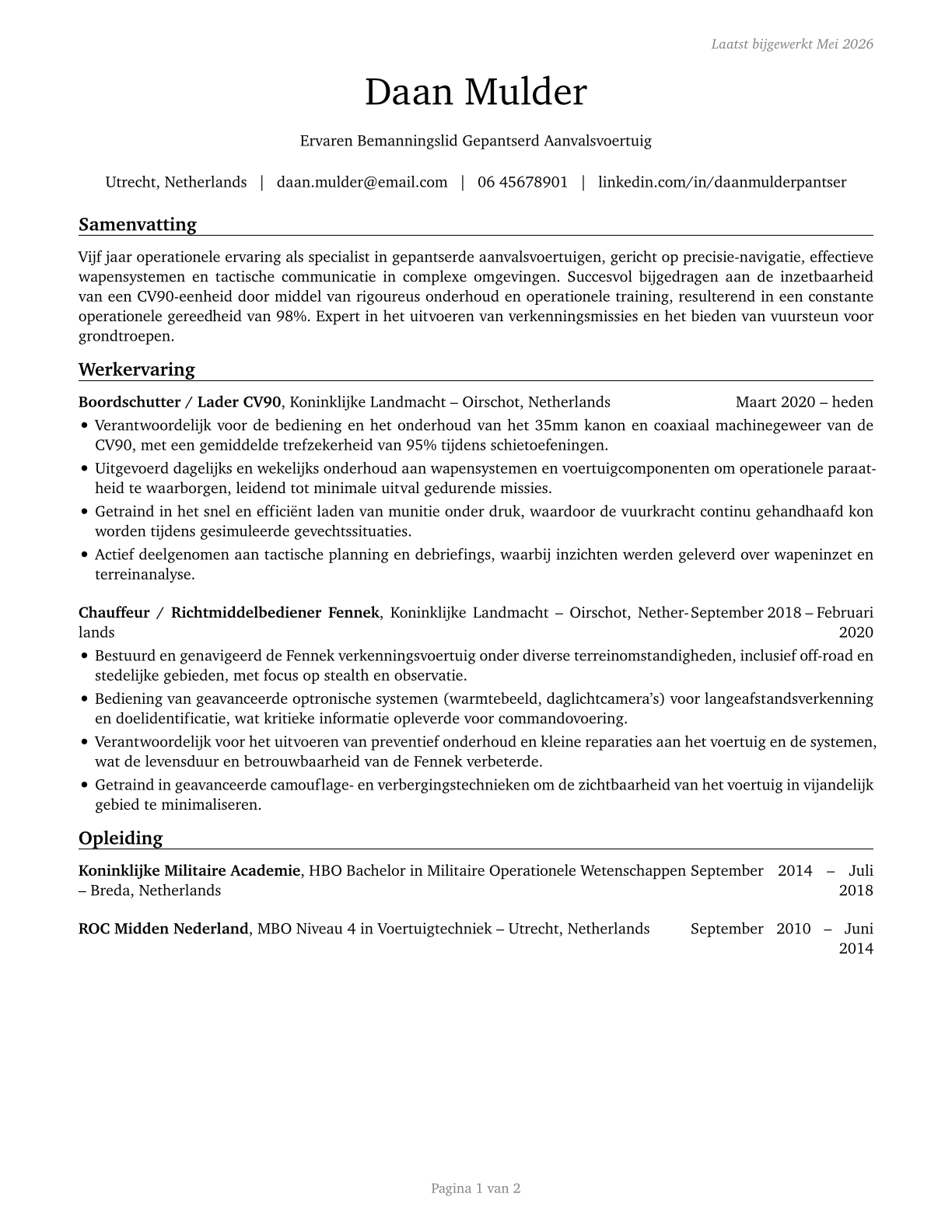 Armored Assault Vehicle Crew Members CV in Dutch — page 1