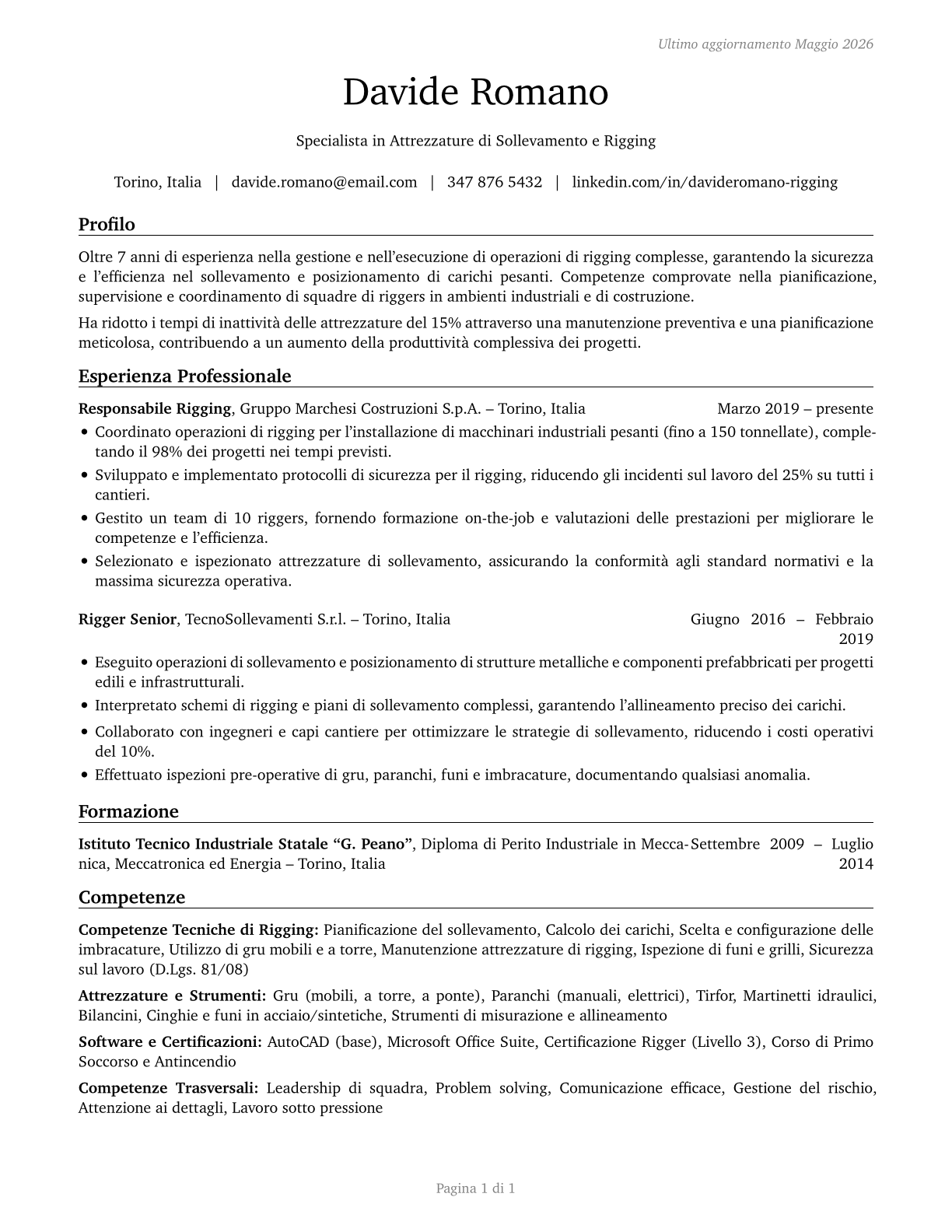 Riggers CV in Italian — page 1
