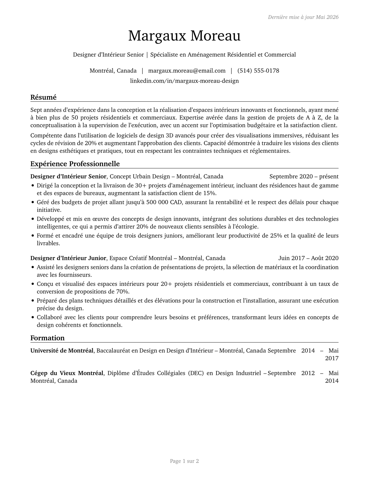 Interior Designers CV in French — page 1