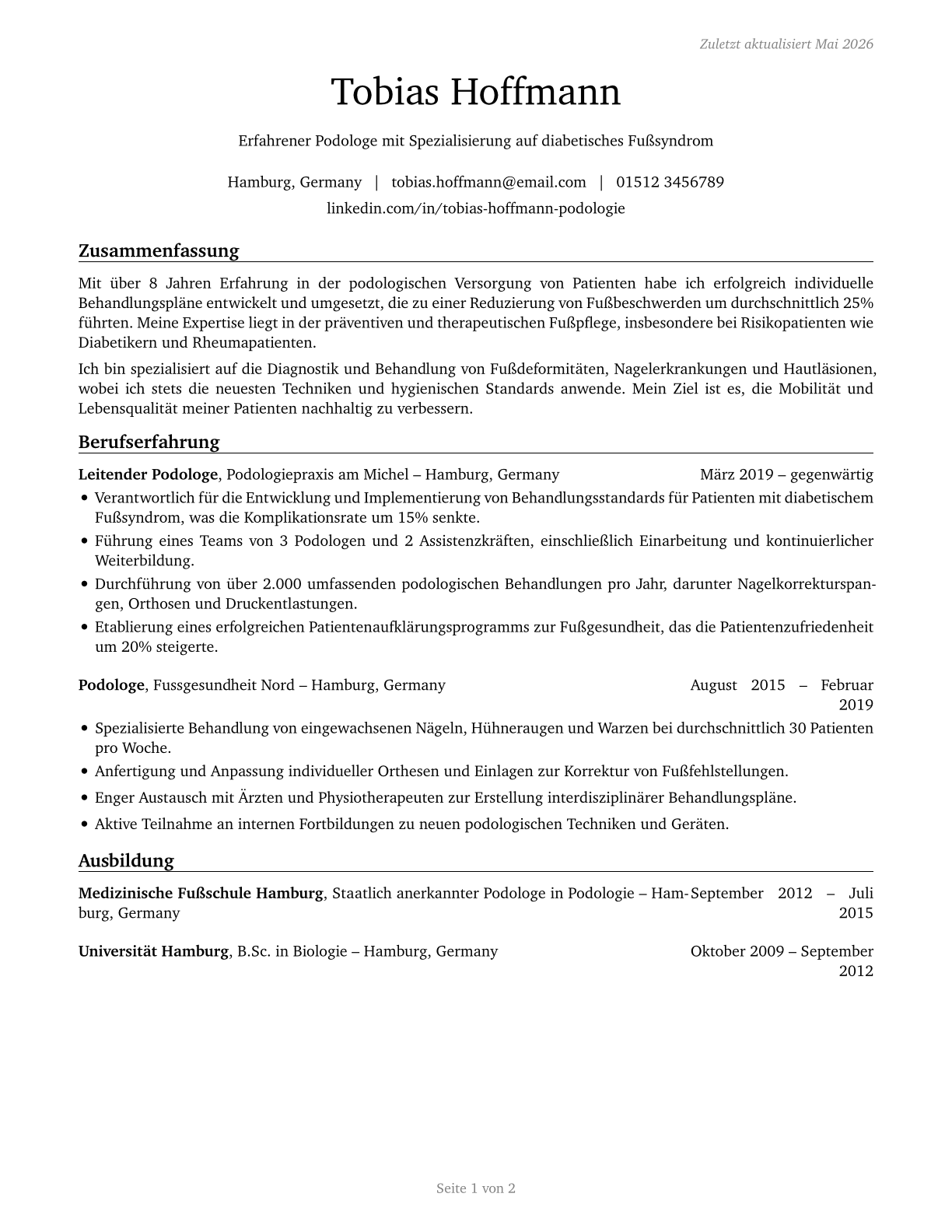 Podiatrists CV in German — page 1