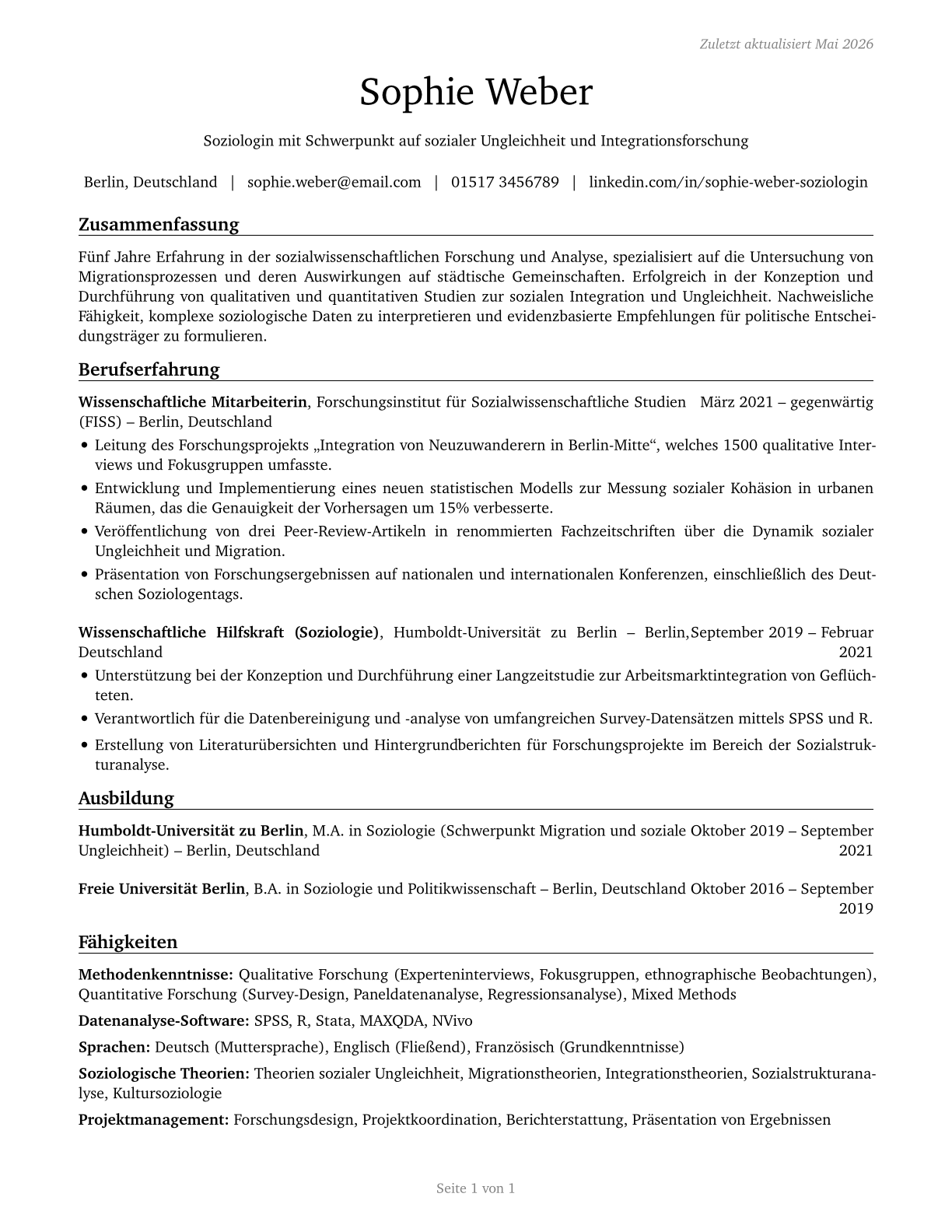 Sociologists CV in German — page 1