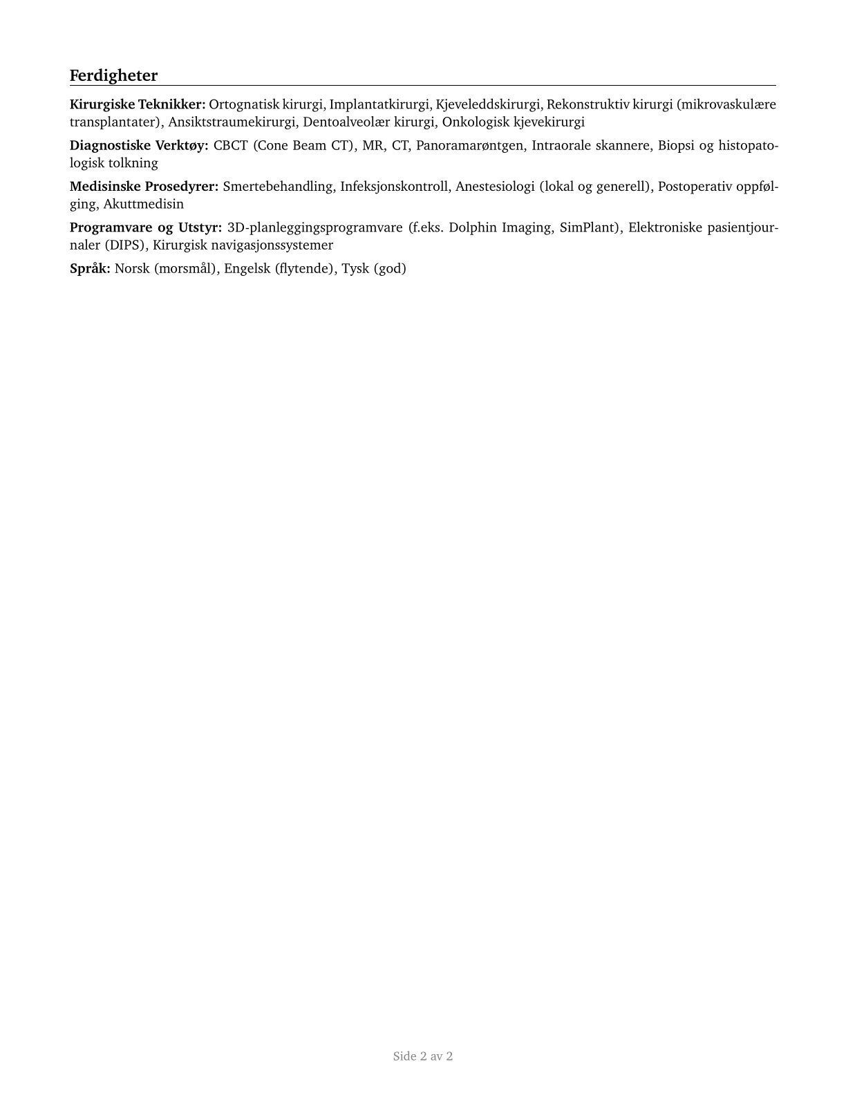 Oral and Maxillofacial Surgeons CV in Norwegian_bokmal — page 2