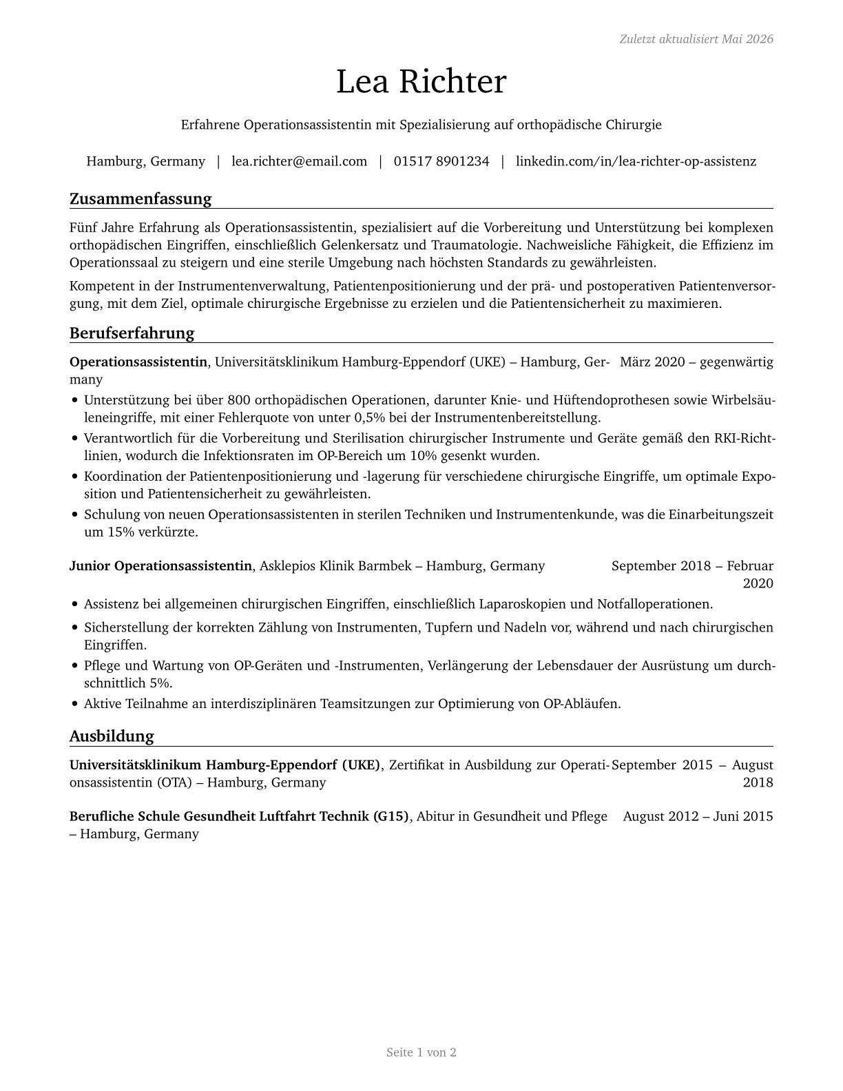 Surgical Assistants CV in German — page 1