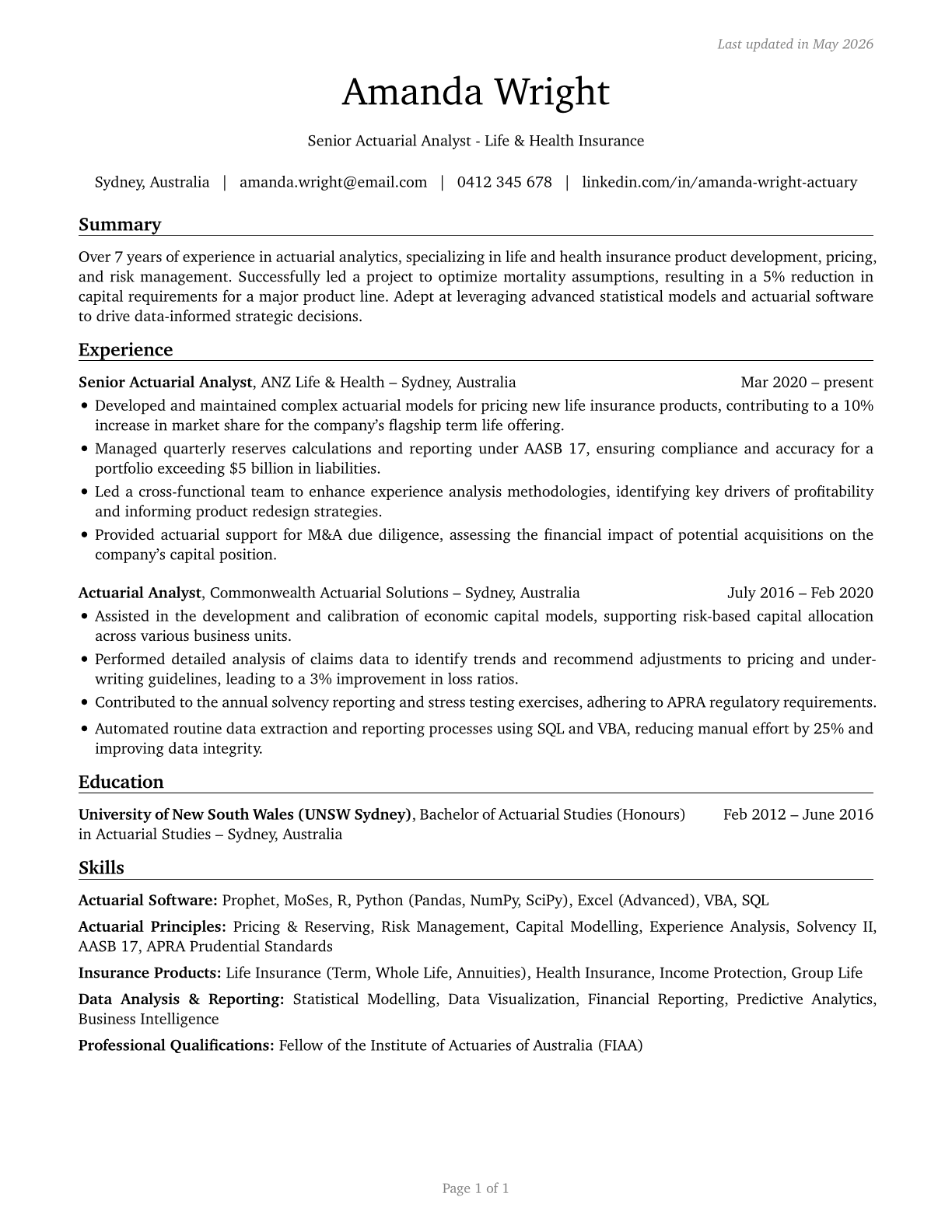 Actuaries CV in English — page 1