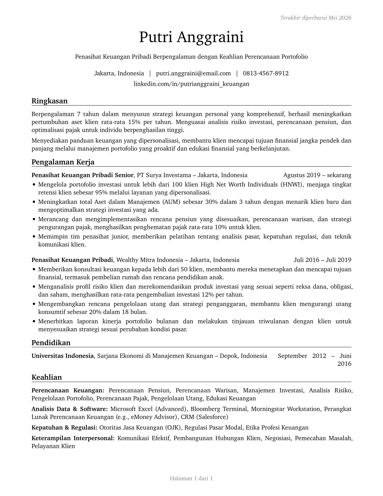 Personal Financial Advisors CV in Indonesian — page 1