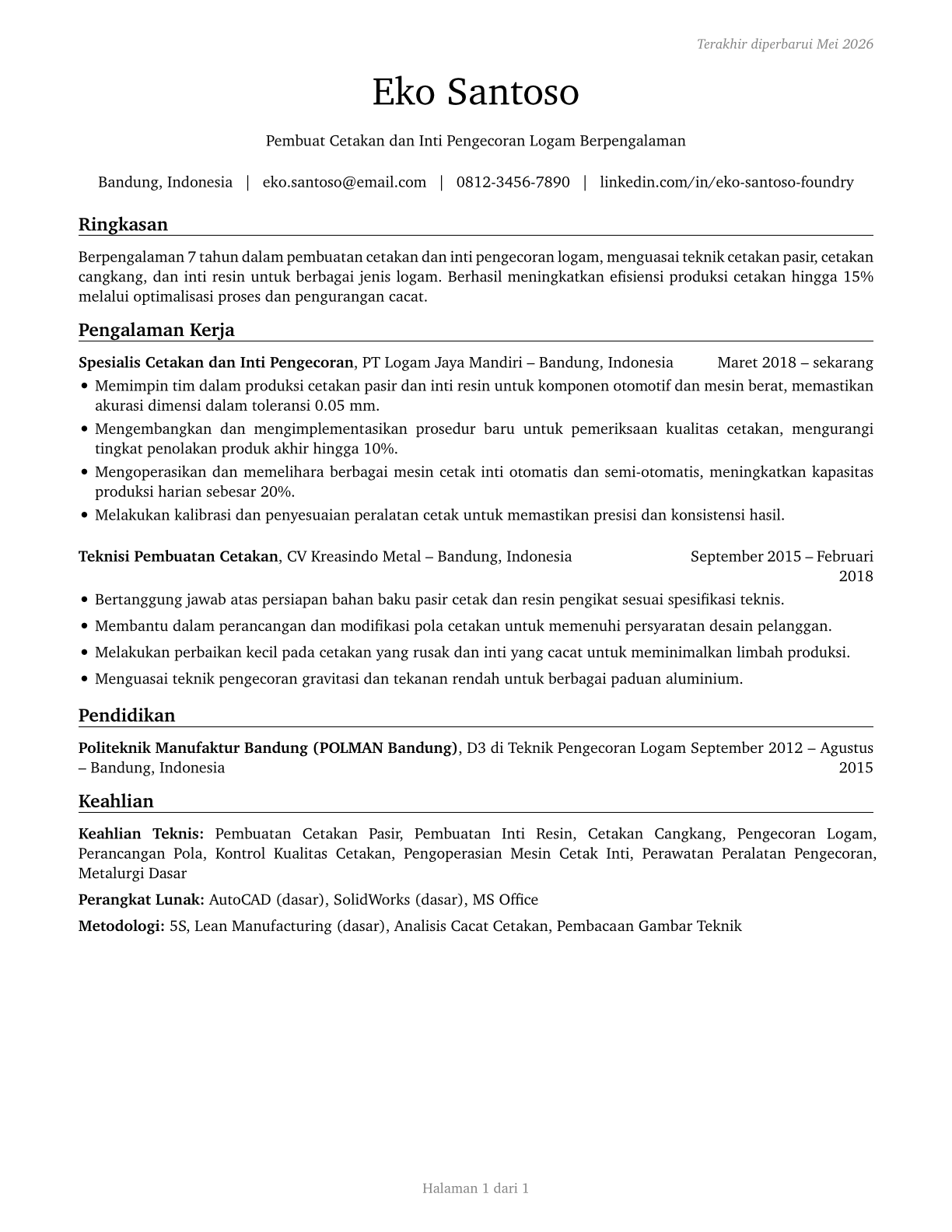 Foundry Mold and Coremakers CV in Indonesian — page 1