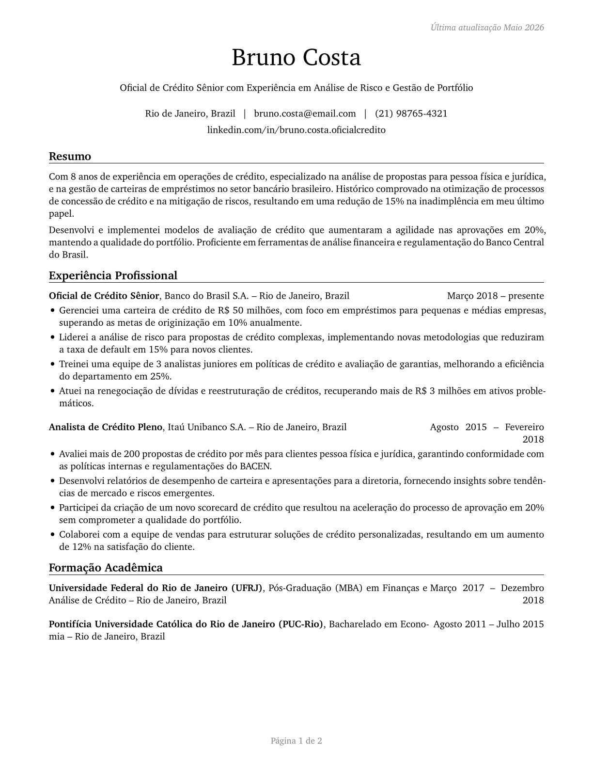 Loan Officers CV in Portuguese — page 1
