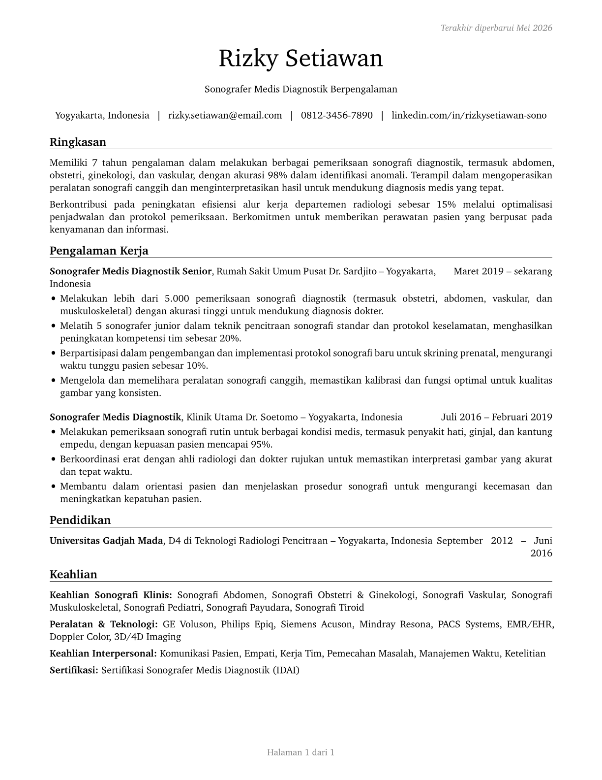 Diagnostic Medical Sonographers CV in Indonesian — page 1