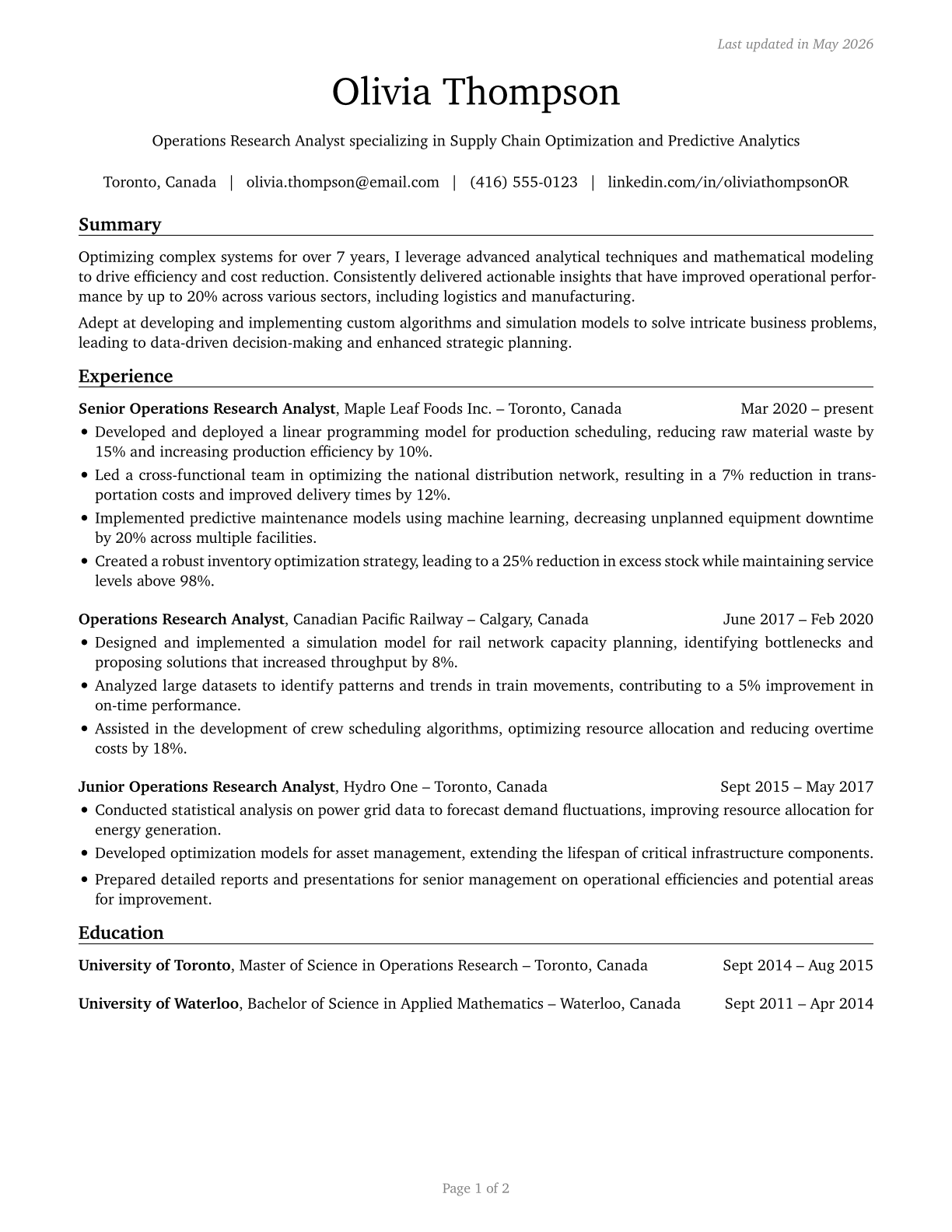 Operations Research Analysts CV in English — page 1