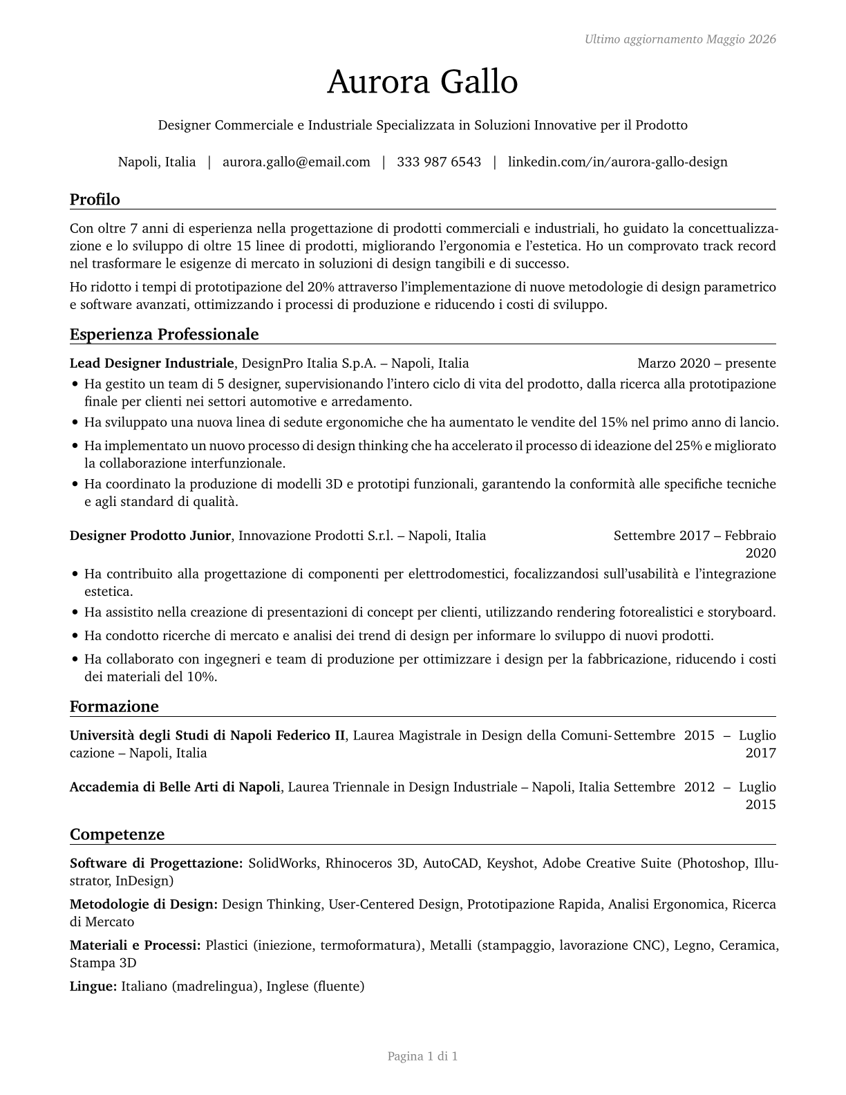 Commercial and Industrial Designers CV in Italian — page 1