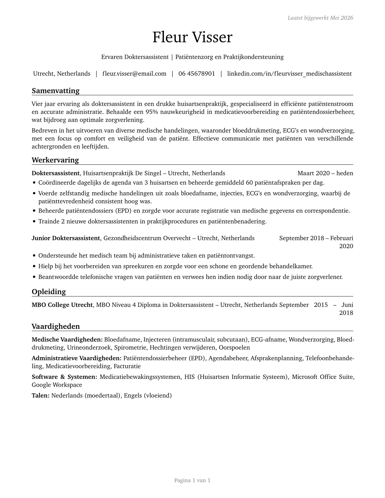 Medical Assistants CV in Dutch — page 1